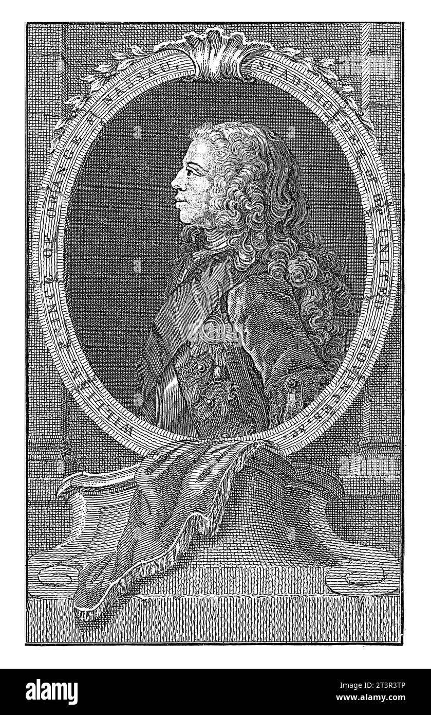 Porträt von Wilhelm IV., Prinz von Orange-Nassau, Edward Rooker, 1747–1774 Porträt von Wilhelm IV. In einem Oval mit Randinschrift. Stockfoto