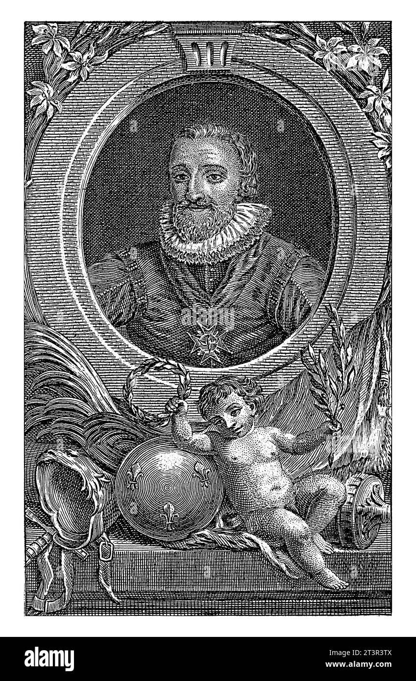 Porträt von Heinrich IV., König von Frankreich, H. J. Godin, nach Frans Pourbus (II), 1757–1834 Rundrahmen mit dem Porträt von Heinrich IV., König von Frankreich und Stockfoto