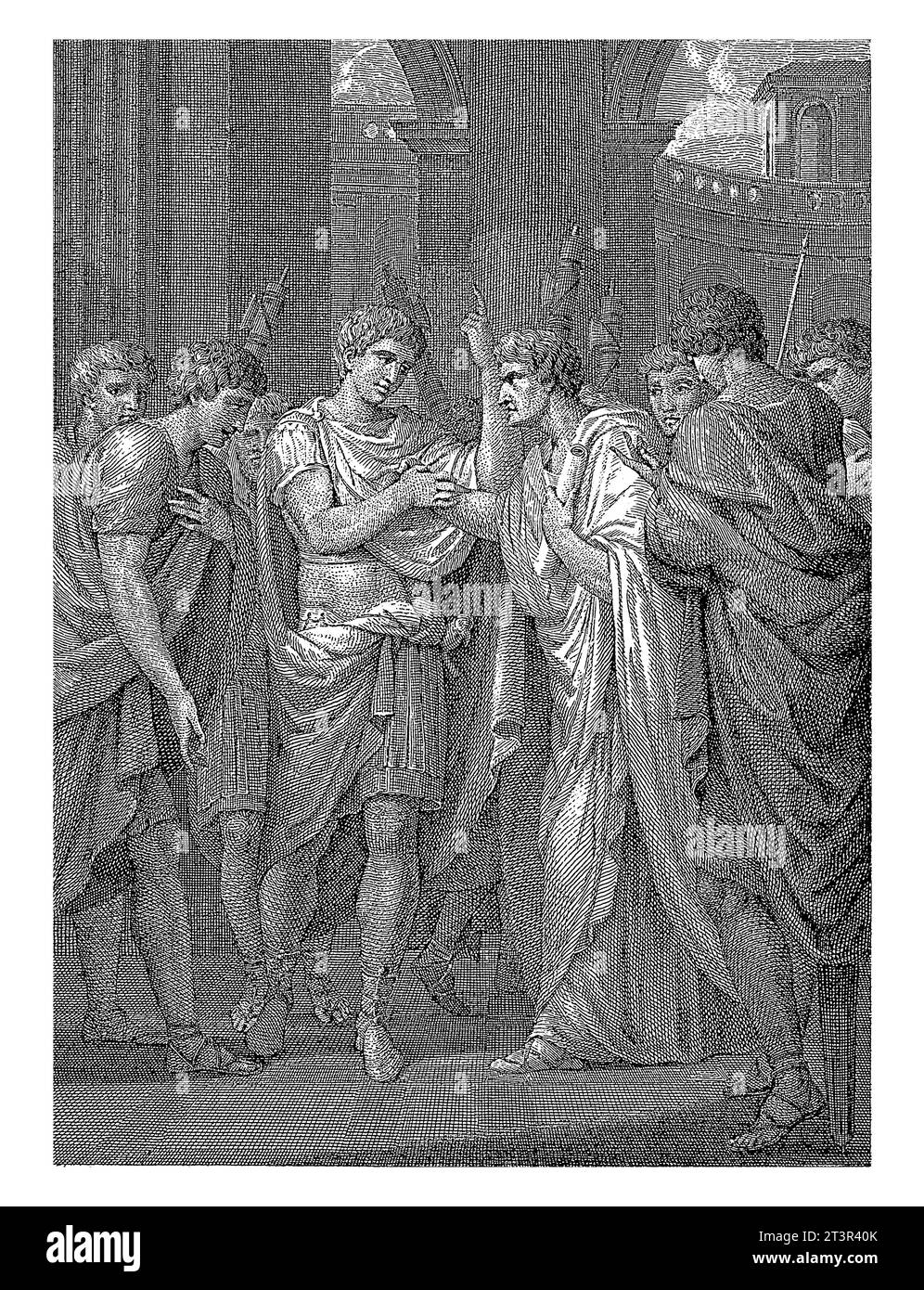 Germanicus im Gespräch mit einer Gruppe von Männern, Tommaso Piroli, nach Jean Grandjean, 1779, Vintage graviert. Stockfoto