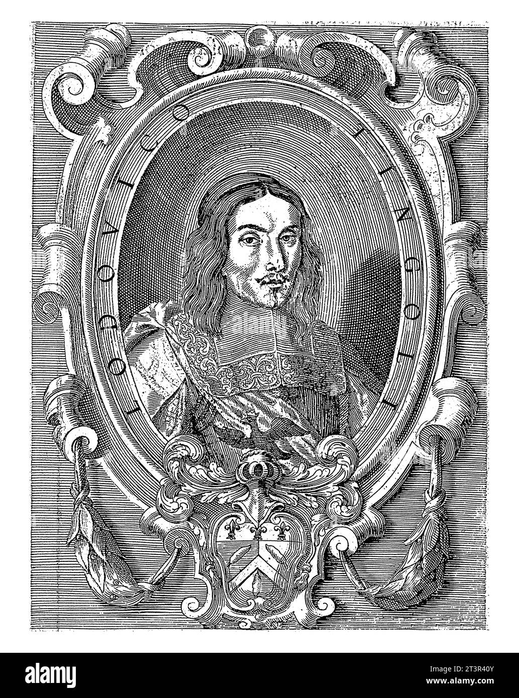 Porträt des Dichters Ludovico Tingoli, Lorenzo Tinti, um 1636 - 1672, Vintage-Gravur. Stockfoto