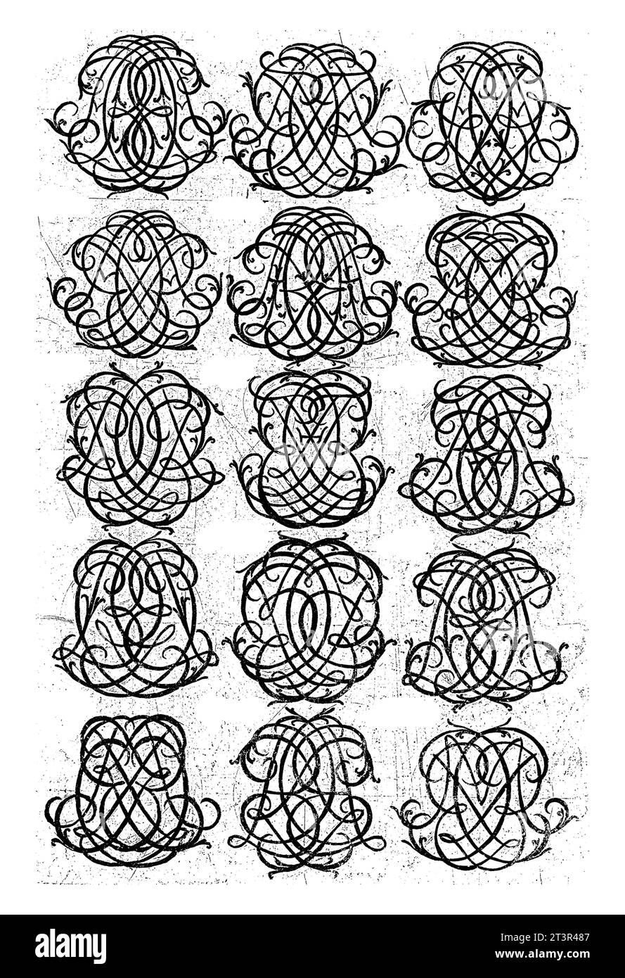 15 Letter Monograms (ABC-ABR), Daniel de Lafeuille, ca. 1690 - ca. 1691 aus einer Serie von 29 teilnummerierten Blättern mit Zahlenmonogrammen. Stockfoto