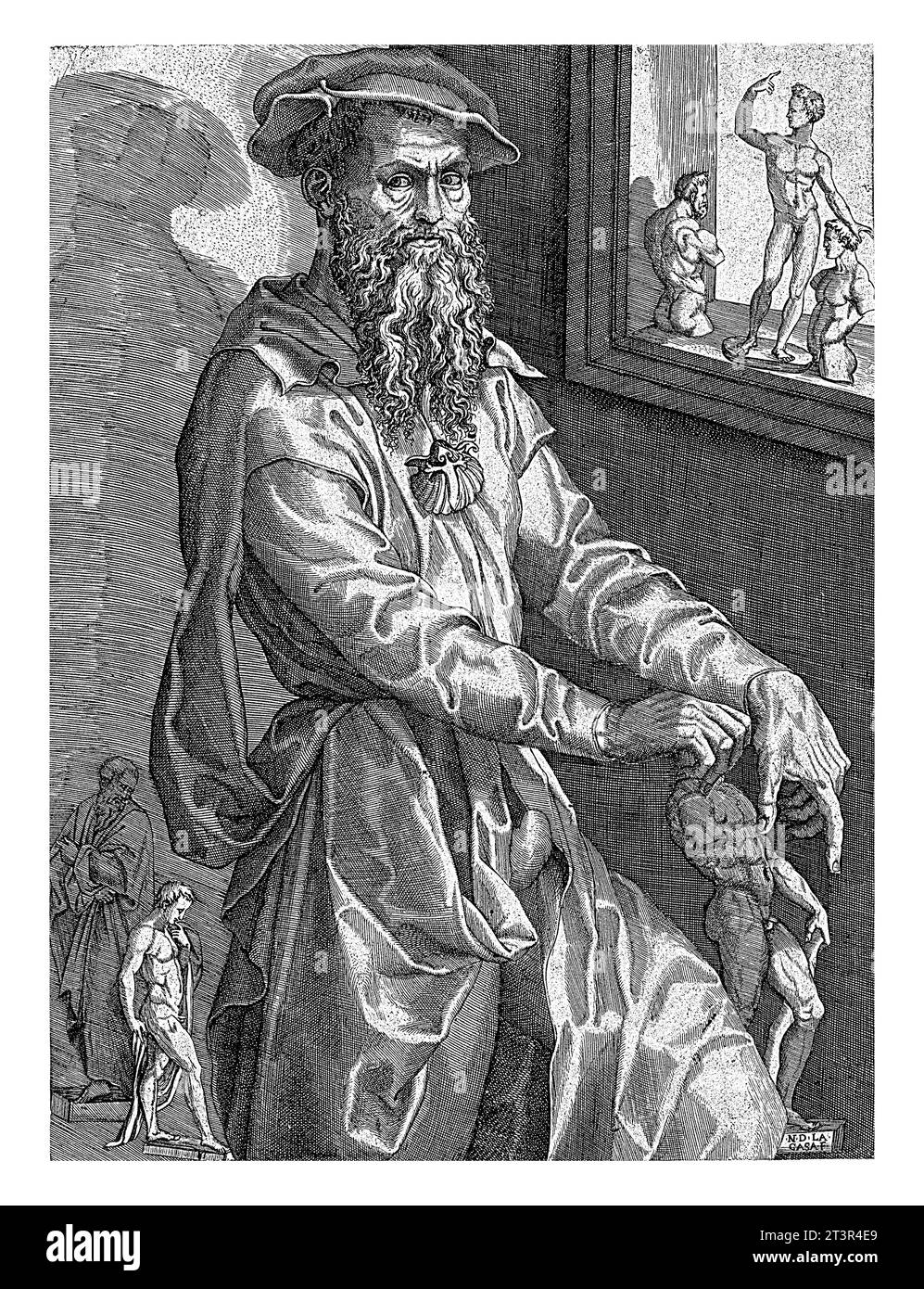 Porträt des Bildhauers Baccio Bandinelli, Nicolo della Casa, nach Baccio Bandinelli, 1538–1552 Stockfoto