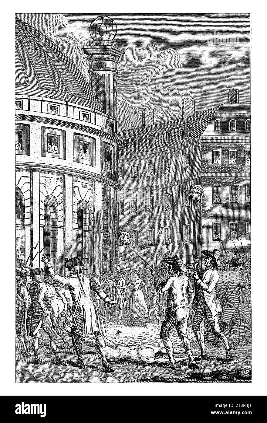 Französische Soldaten tragen die Köpfe von Launay und de Flesselles durch die Straßen von Paris, Daniel Freitag, 1791 nach dem Sturm auf die Bastille. Stockfoto