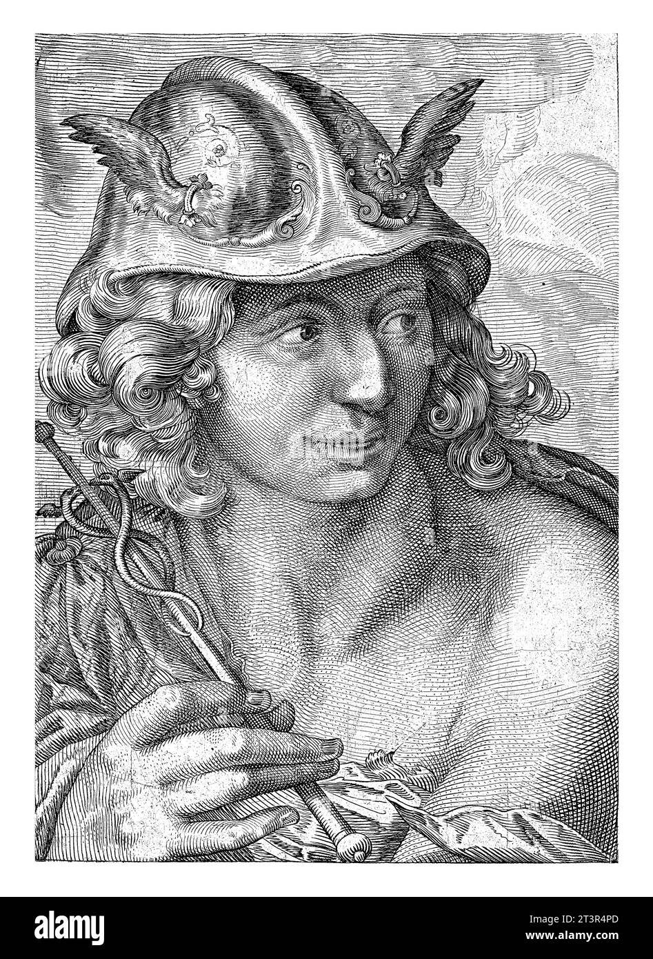 Quecksilber, Gerrit Gauw, nach Jacob Matham, 1604 - 1634, dem Gott Quecksilber, nach rechts. Er hat den Caduceus in der Hand. Stockfoto