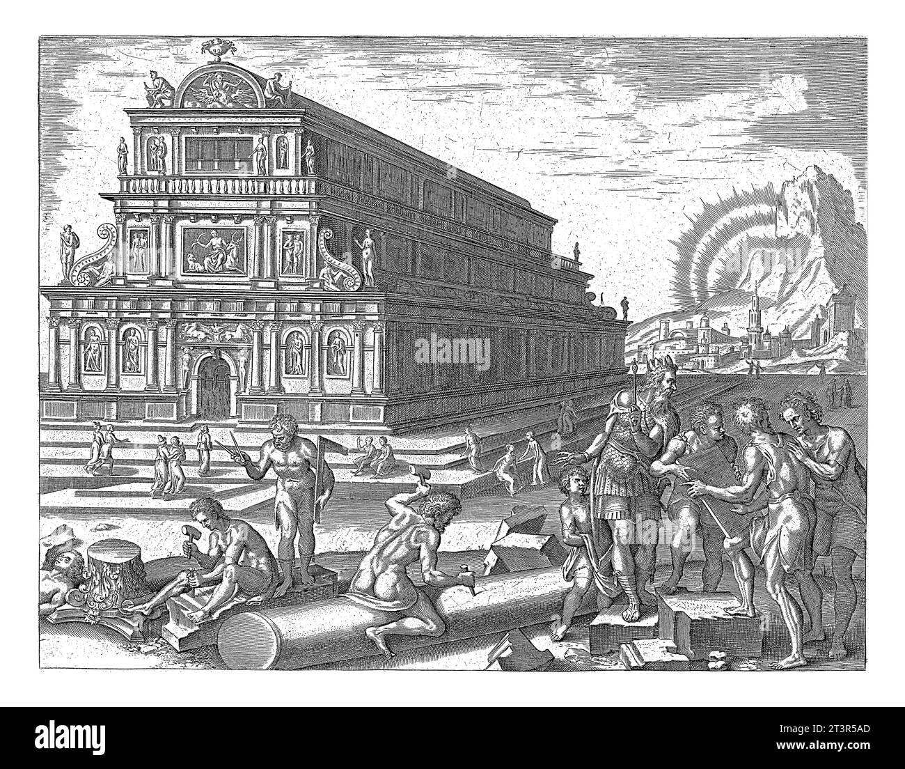 Diana-Tempel in Ephesus, Philips Galle, nach Maarten van Heemskerck, 1581–1633 Diana-Tempel in Ephesus, dargestellt als dreistöckige Italia Stockfoto