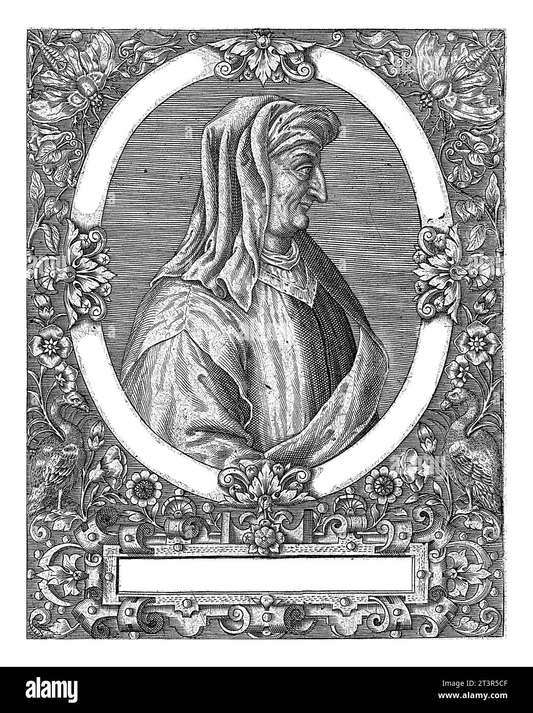 Porträt von Alexander de Imola, Theodor de Bry, nach Jean Jacques Boissard, 1669 Porträt des Juristen Alexander de Imola, in Oval mit Randbuchstaben Stockfoto
