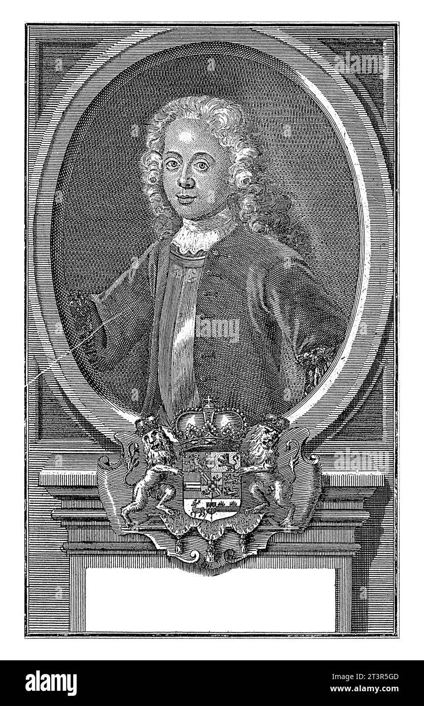 Porträt von Wilhelm IV., Prinz von Orange-Nassau, Georg Paul Busch, nach Philipp van Dijk, um 1737 - 1756 Porträt von Willem IV. In einem Oval. Mittlerer belo Stockfoto