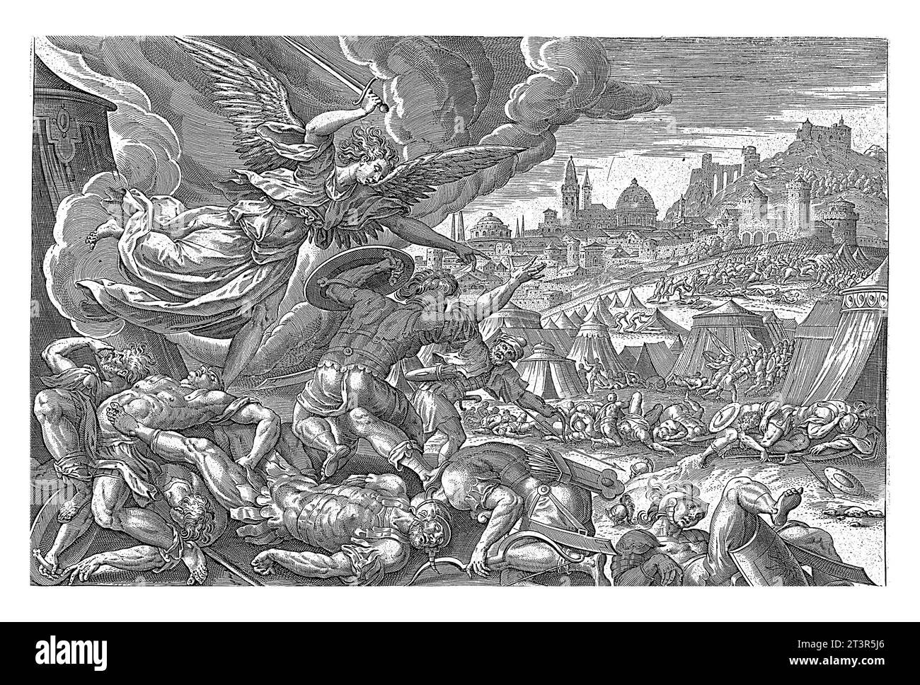 Hiskia lässt die Götzenbilder vernichten, Maerten de Vos, 1585 König Hiskia befahl die Zerstörung der Opferstätten und Götzenbilder. Im Landc Stockfoto