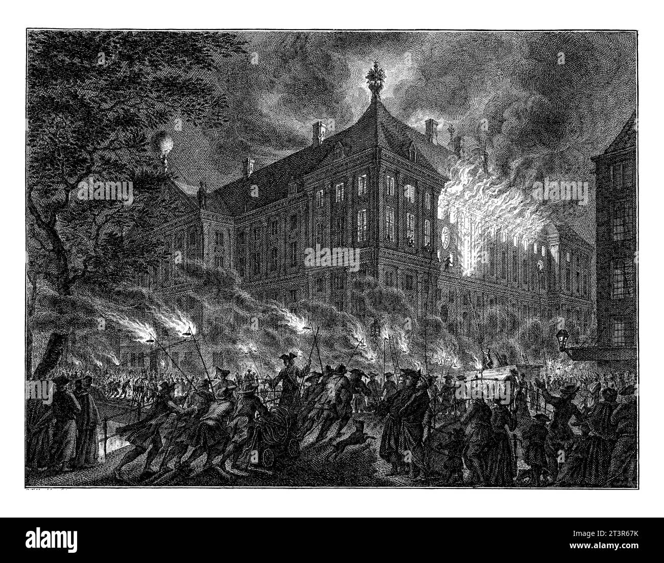 Feuer im Rathaus von Amsterdam, 1762, Simon Fokke, 1762 - 1763 Feuer im Rathaus auf dem Dam-Platz in Amsterdam, in der Nacht vom 12. Auf 13. Oktober Stockfoto