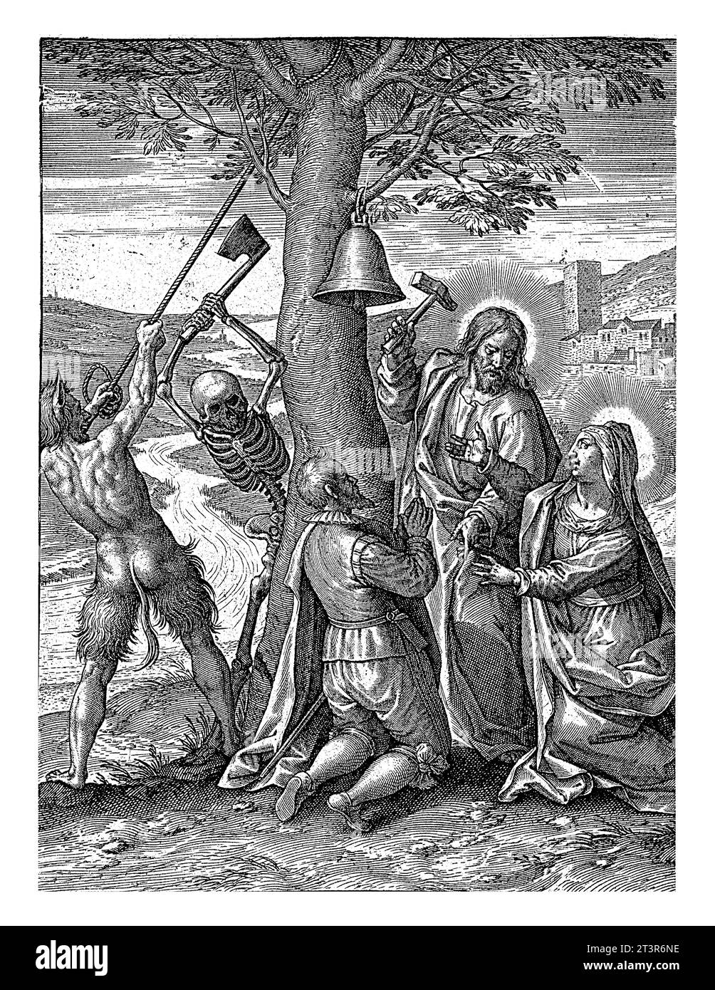 Maria vermittelt für ein Supplement, Hieronymus Wierix, nach Hendrik van Balen, 1563 – vor 1619 betet Ein Mann kniend vor Maria und Christus. Stockfoto