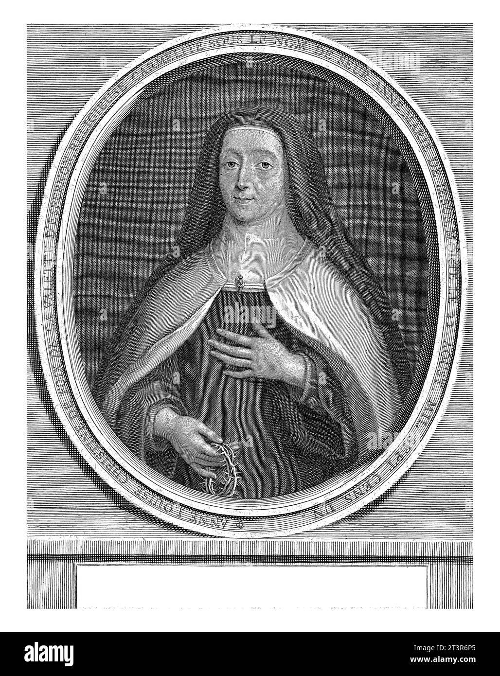Porträt von Anne-Louise-Christine de Foix de la Valette d’Epernon, Gerard Edelinck, 1652–1707, halblanges Porträt der Karmeliterin Anne-Louise-C. Stockfoto