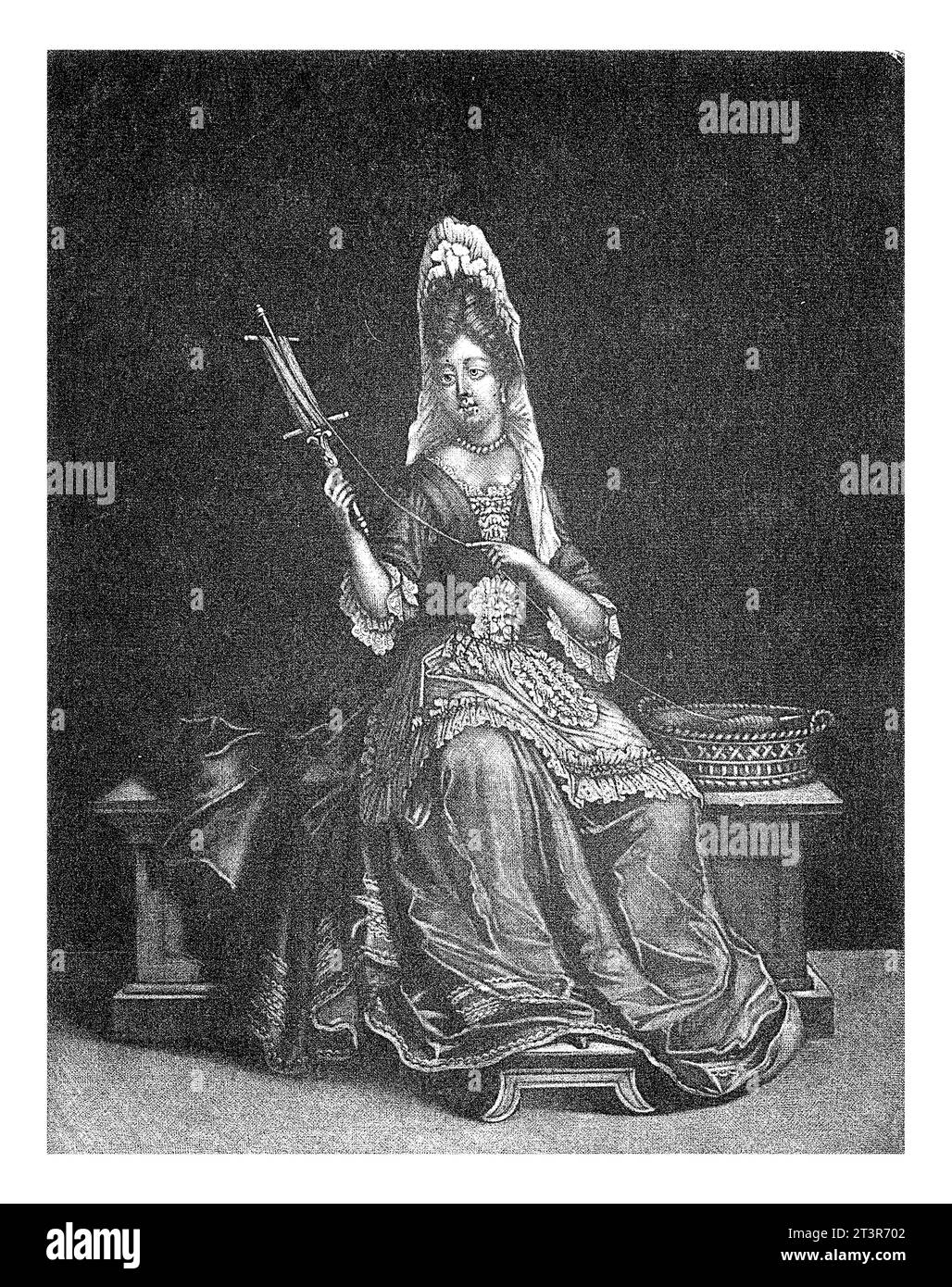 Lachesis, anonym, 1680 - 1713 Lachesis, einer der drei Geister, die das Schicksal eines Menschen nach griechischer und römischer Religion bestimmt haben. Stockfoto