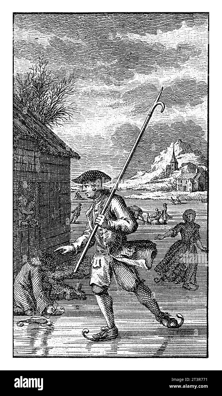 Januar: Skater auf dem Eis, Jan Caspar Philips, 1736 - 1775 der Monat Januar: Winterlandschaft mit Skatern. Im Hintergrund ein Mann, der seine Ska bindet Stockfoto