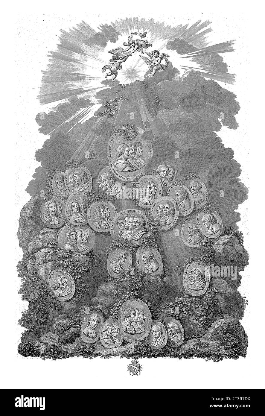 Komponisten, Luigi Scotti, um 1799 Komposition mit 25 Medaillons mit Porträts von Komponisten, darunter Johann Sebastian Bach, Georg Friedrich Händel A. Stockfoto