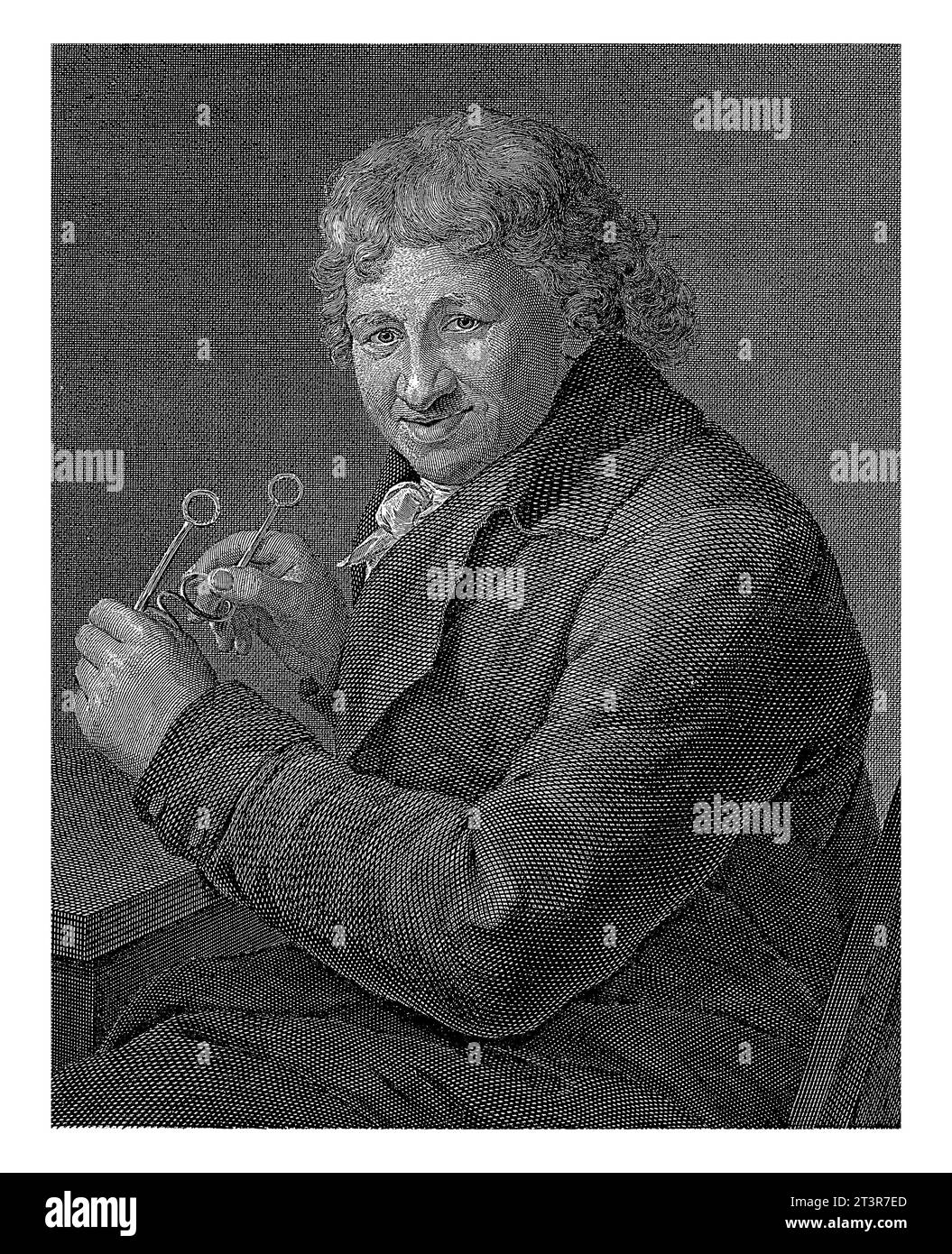 Porträt von Daniel Nikolaus Chodowiecki mit Brille in den Händen, Johann Friedrich Arnold, nach Anton Graff, 1800-1809 Stockfoto