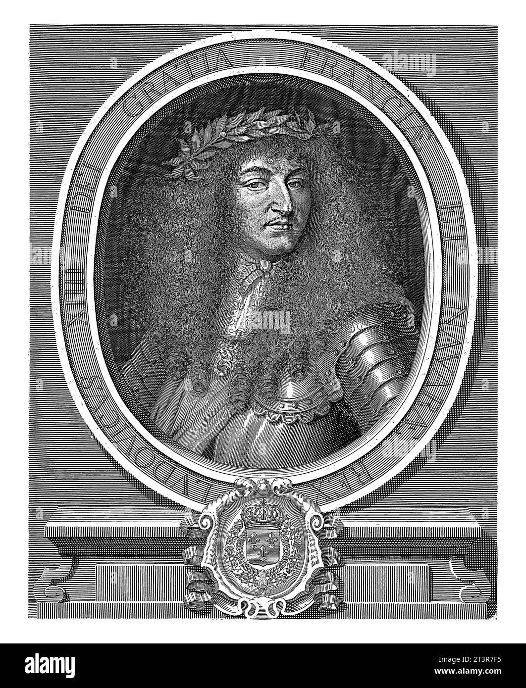 Porträt von Louis XIV., Pierre Landry, nach Jean Francois, 1666, Vintage-Gravur. Stockfoto
