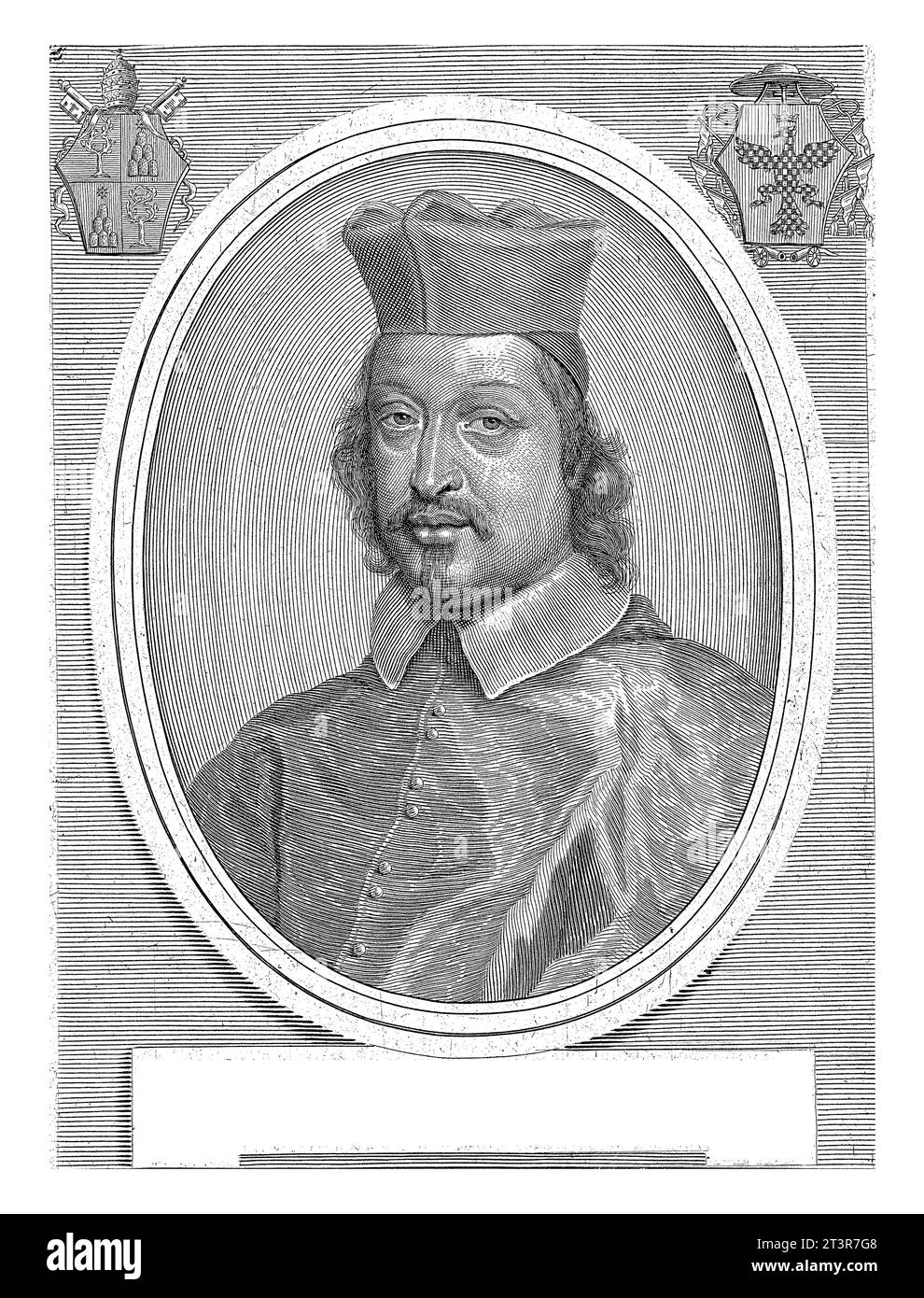 Porträt von Kardinal Giannicola Conti, Albertus Clouwet, nach Giovanni Battista Gaulli, 1664–1679 Porträt im ovalen Rahmen von Kardinal Giannicola Con Stockfoto