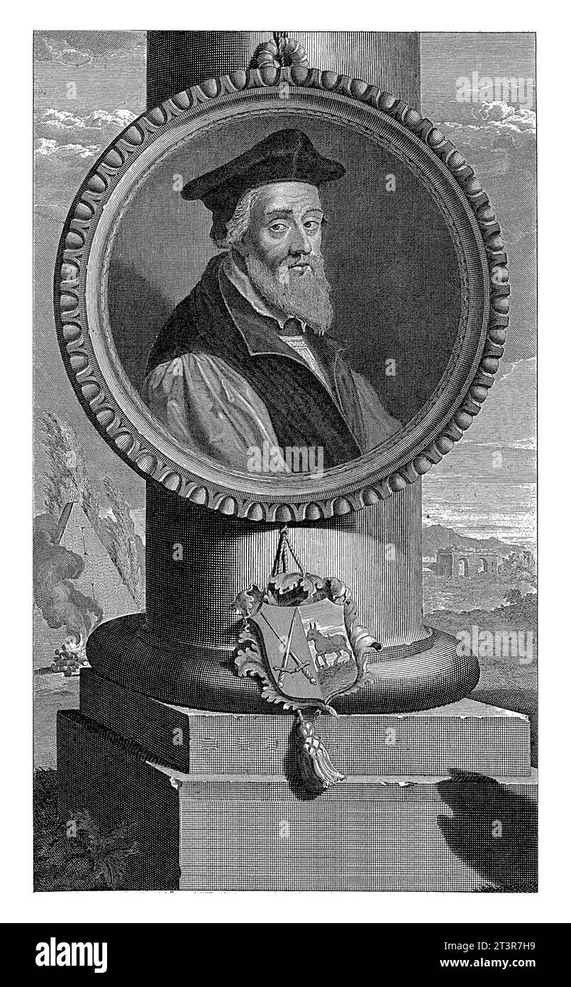 Porträt von Nicolas Ridley, Bischof von London, Pieter van Gunst, nach Adriaen van der Werff, um 1669–1731 Nicolas Ridley, Gelehrter und Bischof von Lond Stockfoto