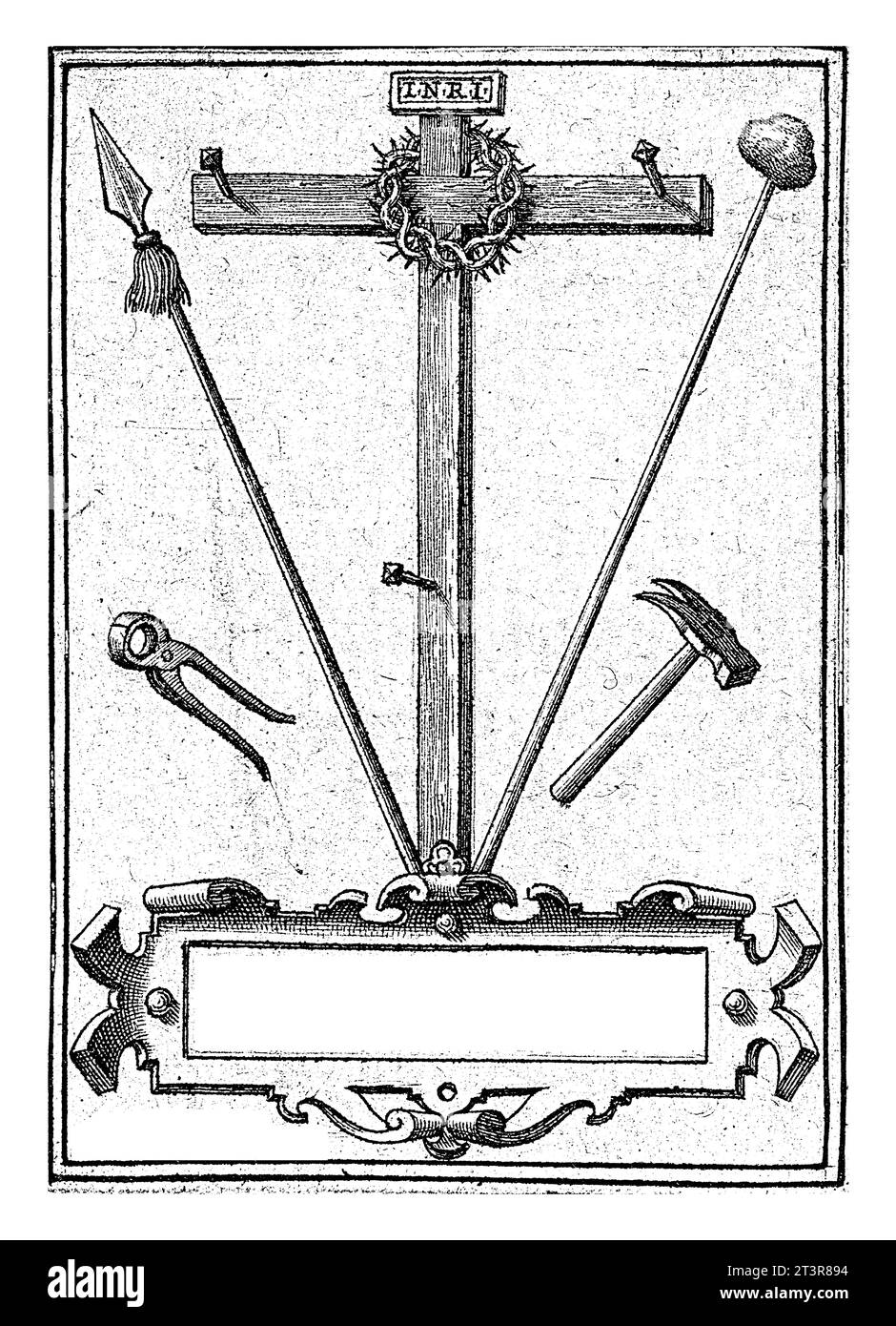 Kreuz- und Passionswerkzeuge, Antonie Wierix (II), 1565 - vor 1604, Vintage graviert. Stockfoto