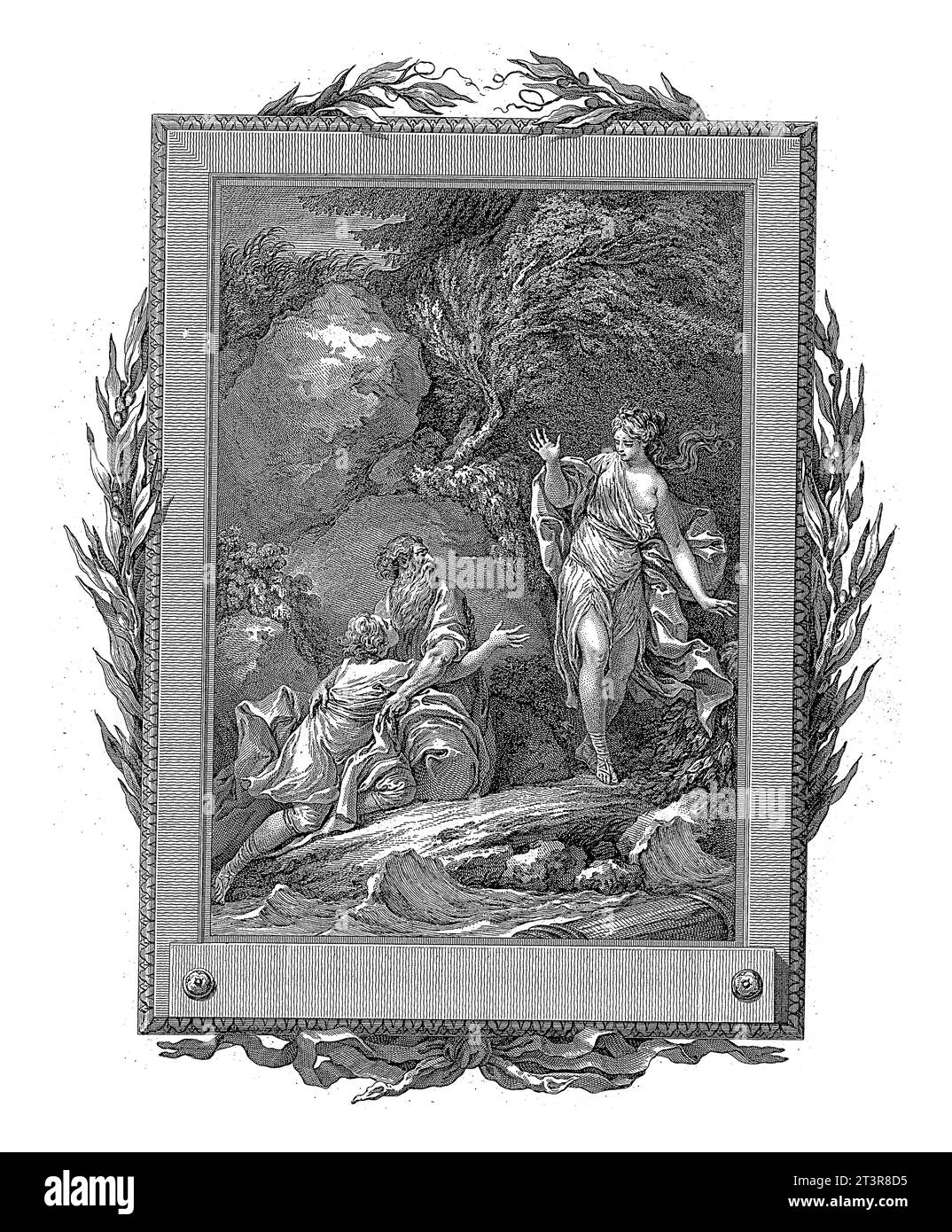 Telemachus und Mentor kommen auf Calypsos Insel, Jean-Baptiste Tilliard, an, nachdem Charles Monnet 1785 Mentor Telemachus auf die Insel bringt, wo die Insel liegt Stockfoto