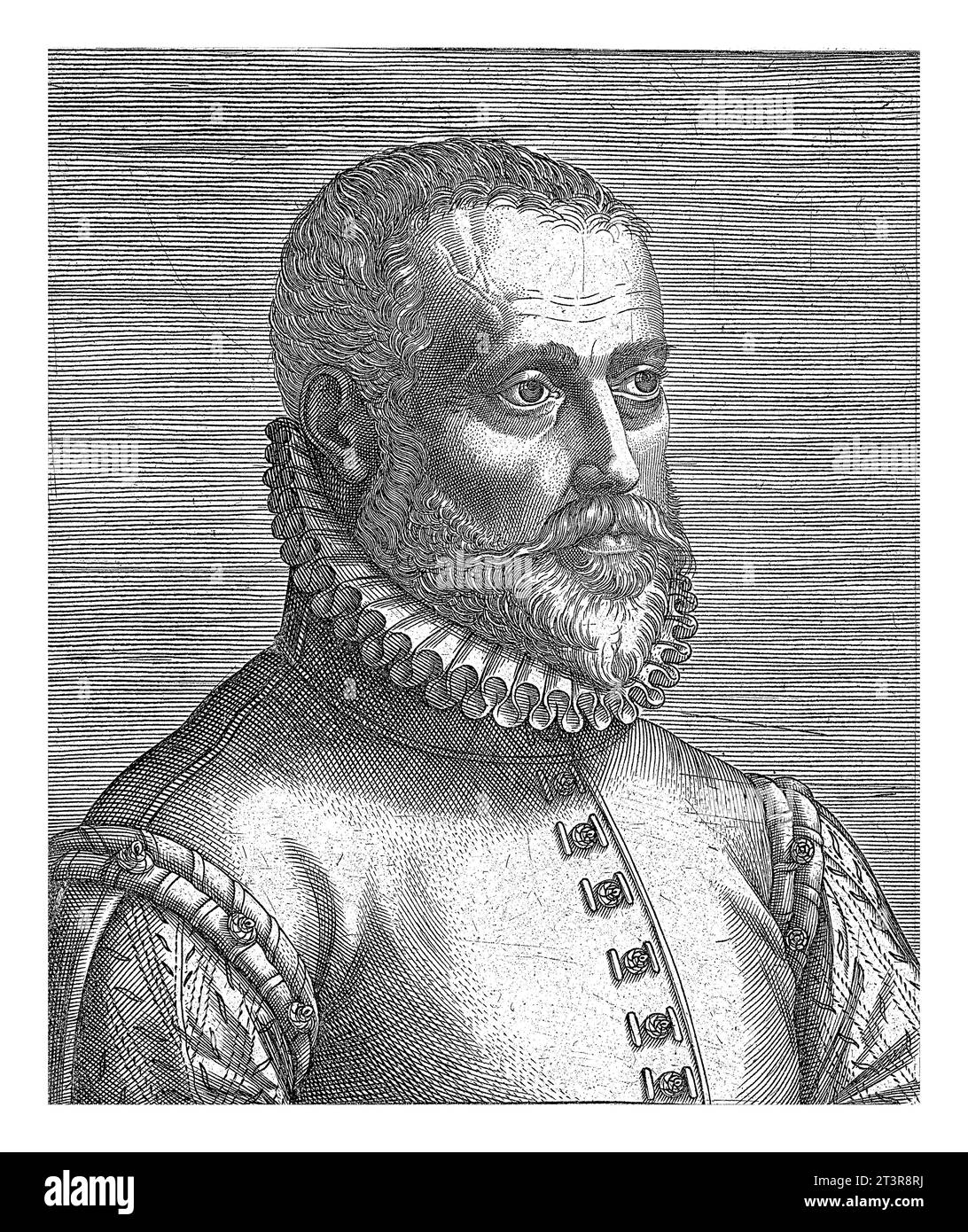 Porträt des französischen Physikers Charles de l'Escluse. Nach rechts. Der Druck hat eine lateinische Unterschrift und ist Teil einer Serie berühmter Gelehrter. Stockfoto