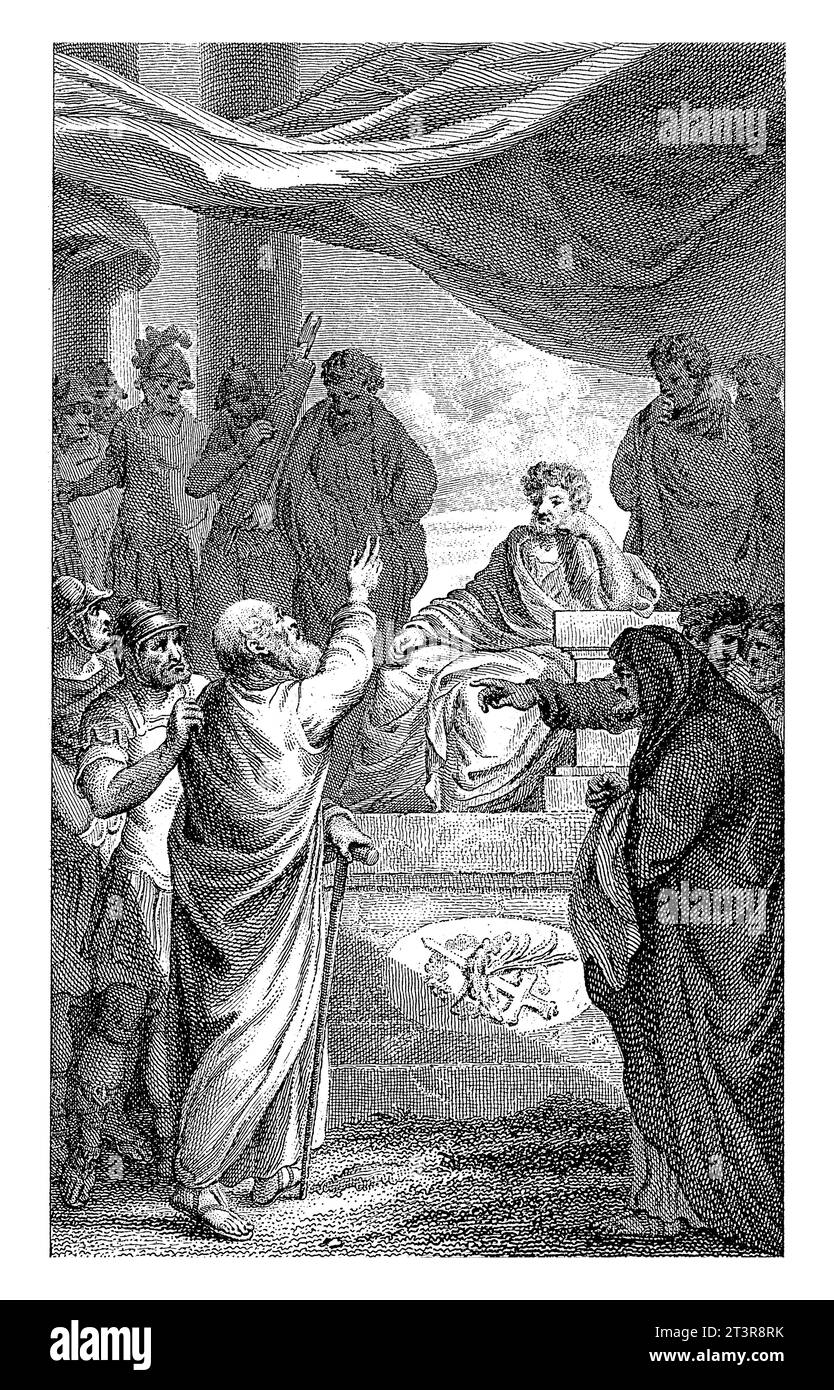 Ein alter Mann im Gespräch mit einem Monarchen, Reinier Vinkeles (I), 1751 - 1816, Vintage-Gravur. Stockfoto