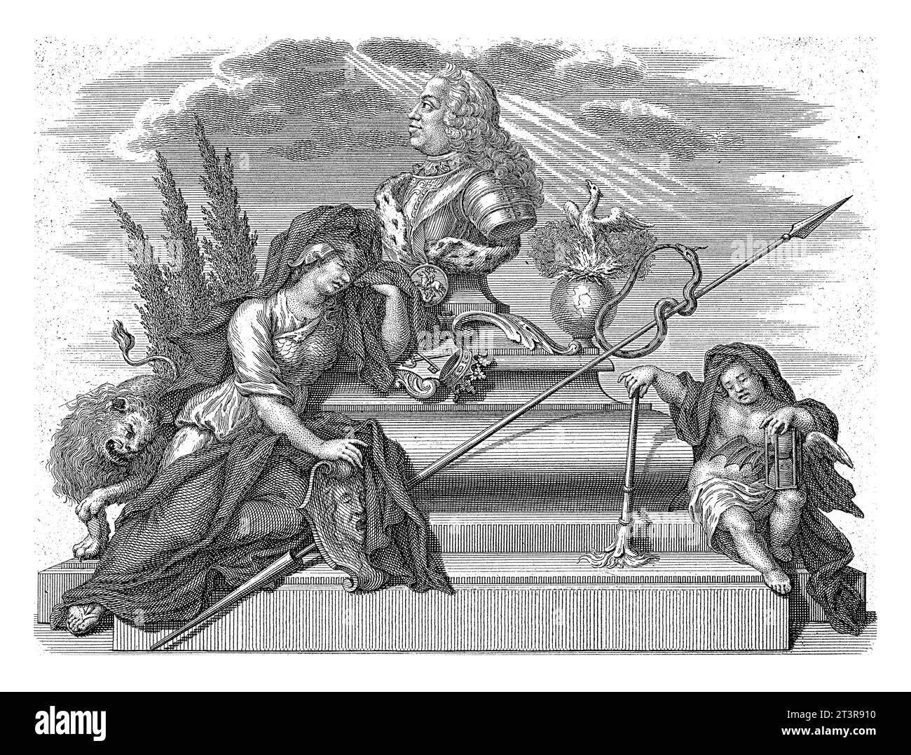 Allegorie über den Tod von Prinz Wilhelm IV., 1751, Jan Caspar Philips, nach Hieronymus van der Mij, 1751 - 1752 Allegory über den Tod von Stadtholder W. Stockfoto