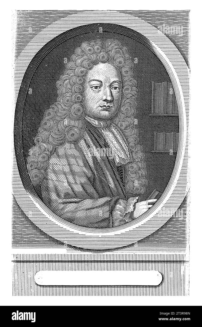 Porträt von Joseph Warder, Hendrick Hulsbergh, um 1688 - 1729 Joseph Warder mit Buch in der rechten Hand. Nach rechts, in Oval. Stockfoto