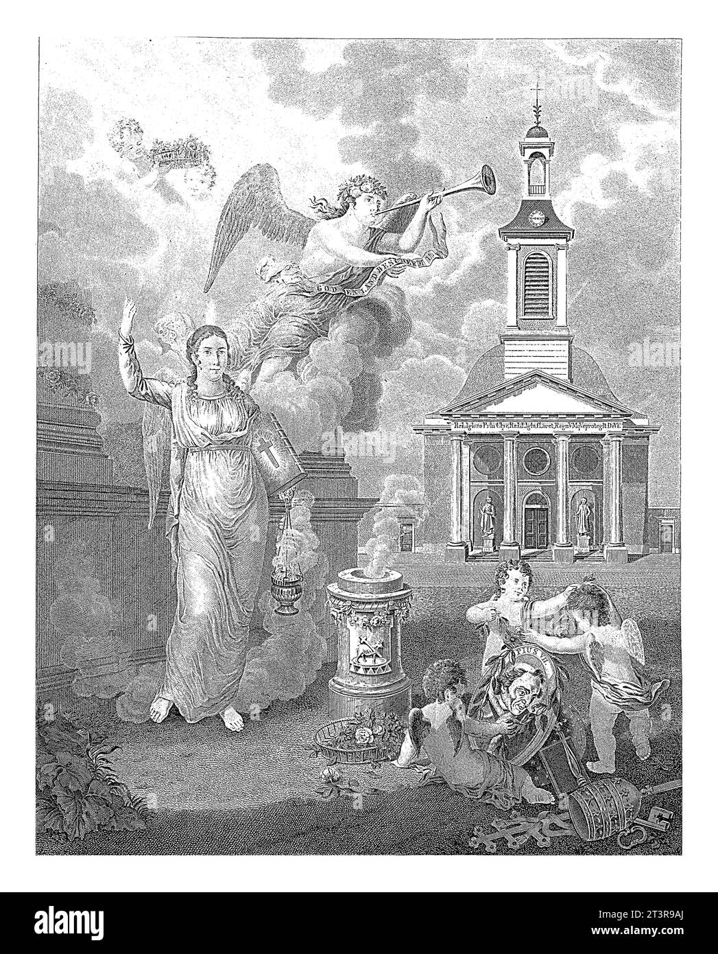 Denkmal für die Weihe der Sint-Willibrordus-Kirche in den Haag, 1823, D.A.M. Sluyter (zugeschrieben), nach Haatje Pieters Oosterhuis. Stockfoto