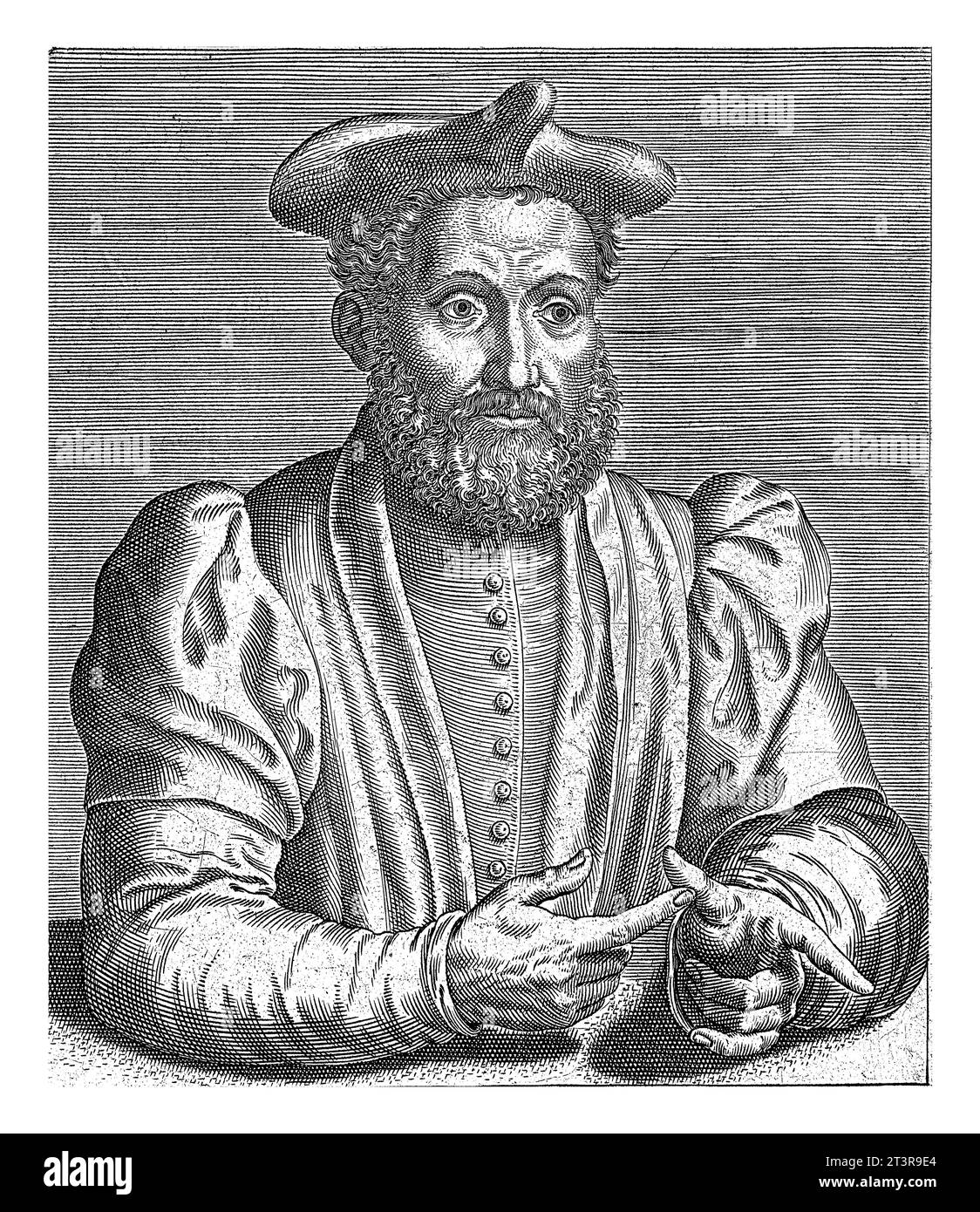 Porträt von Guillaume Philandrier, Philips Galle, 1572 Porträt von Guillaume Philandrier, einem französischen Humanist und Architekten. Stockfoto