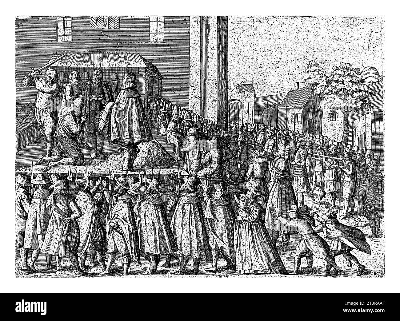 Hinrichtung von Johan van Oldenbarnevelt, 1619, anonym, 1619 Enthauptung von Johan van Oldenbarnevelt auf dem Binnenhof in den Haag am 13. Mai 1619. Stockfoto