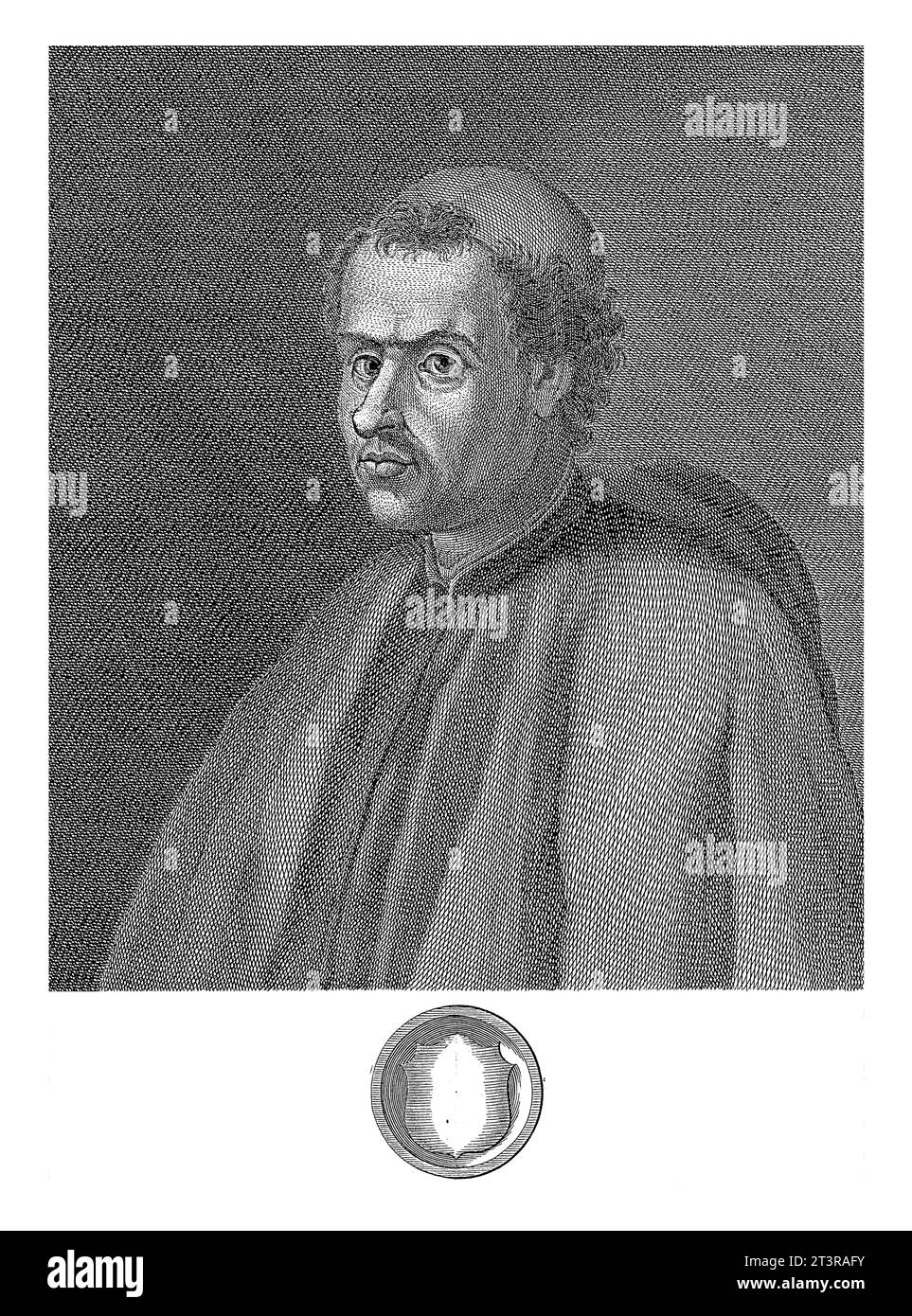 Porträt von Domenico di Giovanni, Francesco Allegrini, nach Giuseppe Zocchi, 1763 Porträt des Dichters Domenico di Giovanni (besser bekannt als Burchiello). Stockfoto