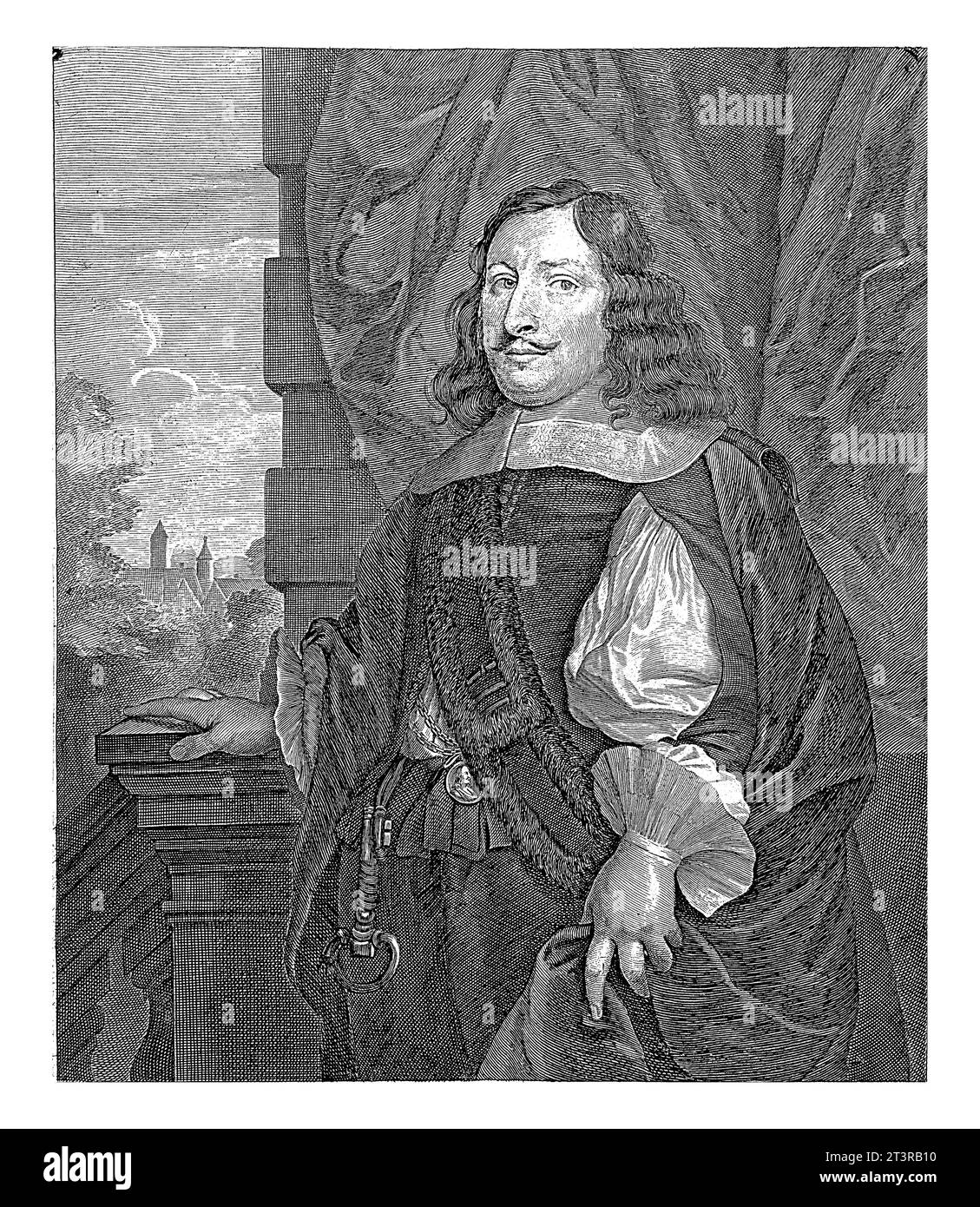Porträt von David Teniers (II), Lucas Vorsterman (II), nach Pieter Thijs, 1651–1670 Porträt des Malers und Druckers David Teniers (II). Stockfoto