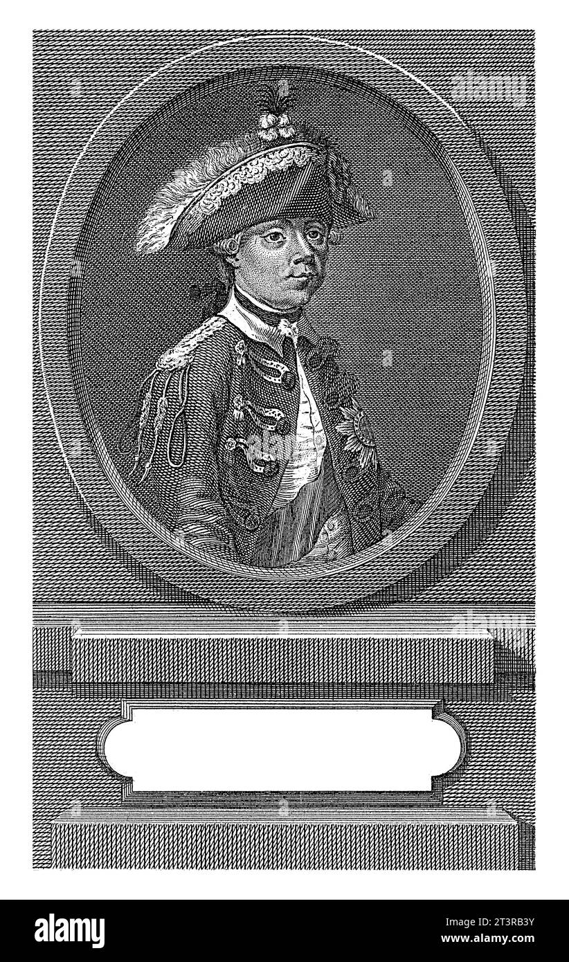 Porträt von Wilhelm V., Prinz von Orange-Nassau, Cook, nach Tethart Philip Christian Haag, 1784 Porträt von Wilhelm V. in einem Oval. Auf einem Sockel seine na Stockfoto