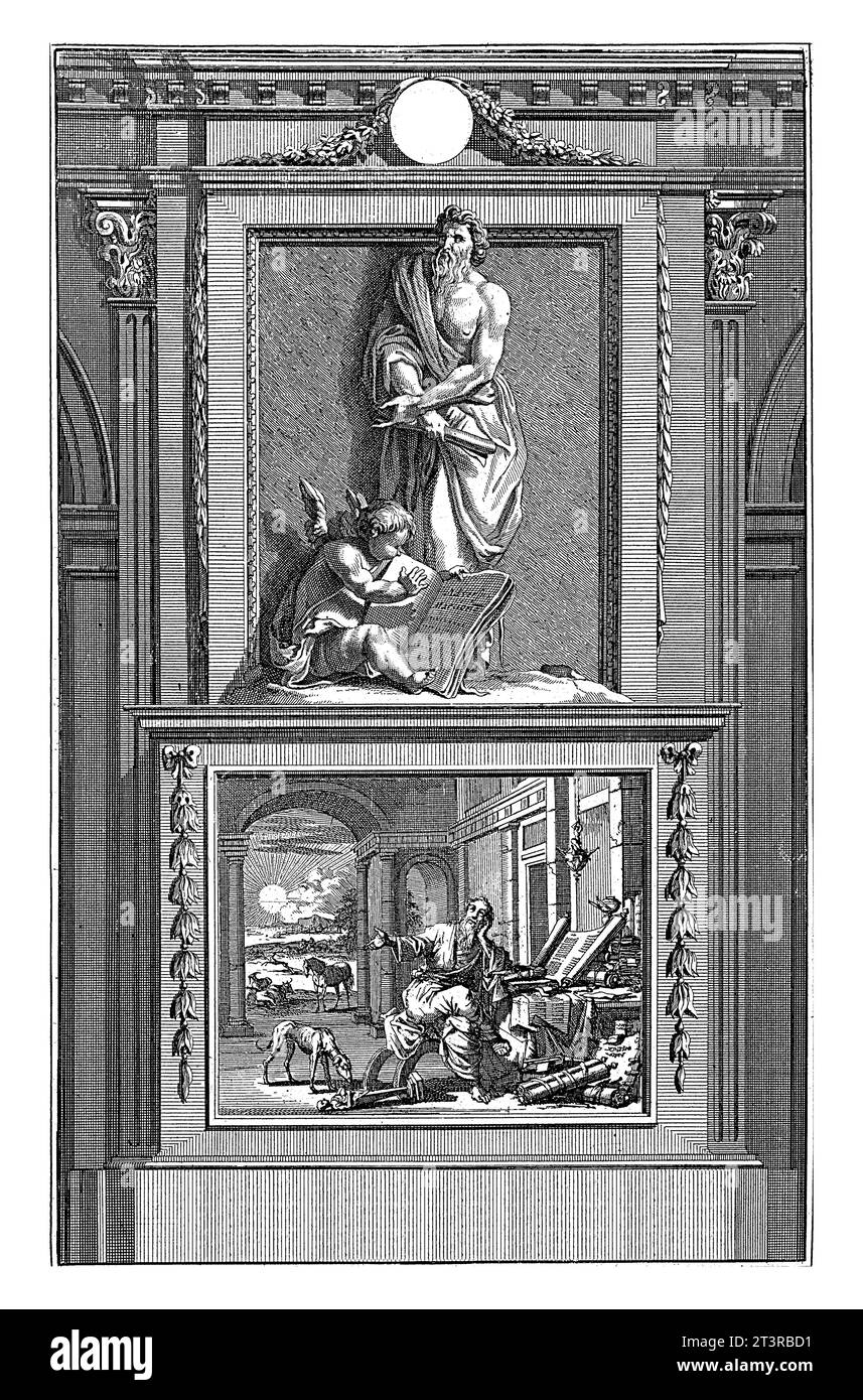 H. Justinus der Philosoph, Apologe Jan Luyken, nach Jan Goeree, 1698 der heilige Apologe Justin der Philosoph wird mit einer Schriftrolle von an präsentiert Stockfoto