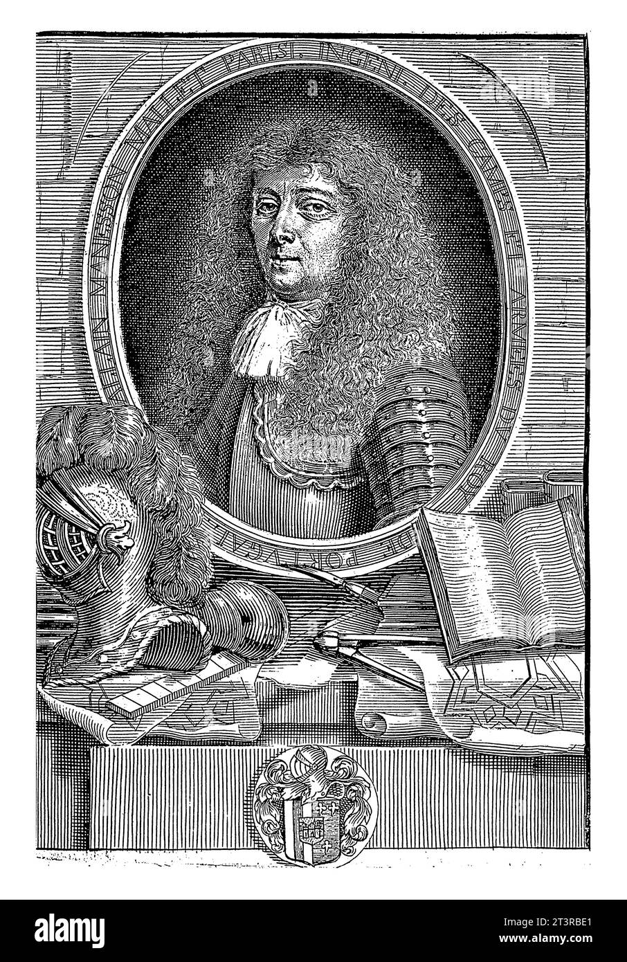 Porträt von Alain Manesson Mallet, Pierre Landry, 1683, Vintage-Gravur. Stockfoto