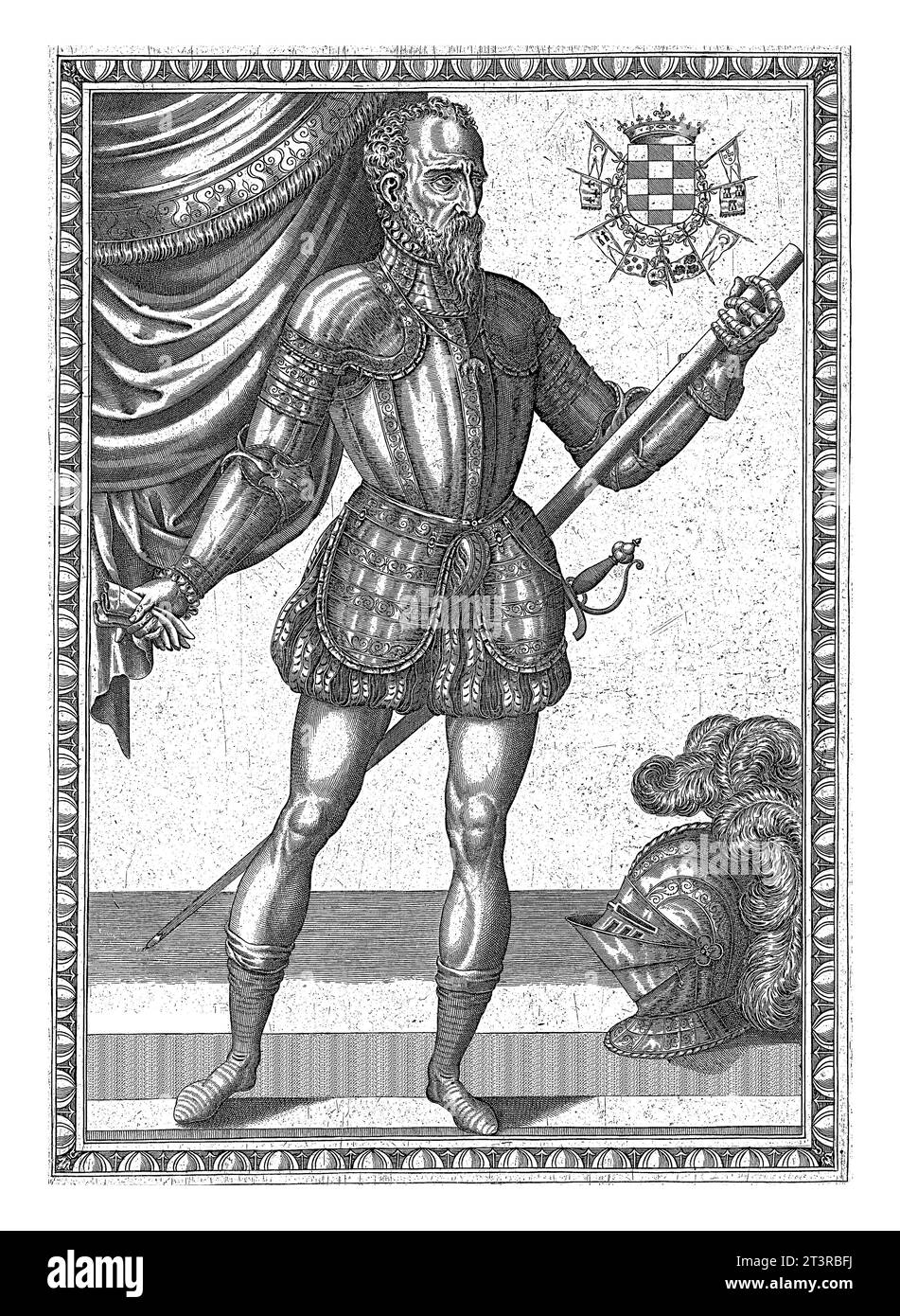 Porträt des Herzogs von Alba, Frans Huys, 1546 - 1562 Porträt des Herzogs von Alba, Fernando Alvarez de Toledo, nach rechts gerichtet. Er ist in Chest k gekleidet Stockfoto