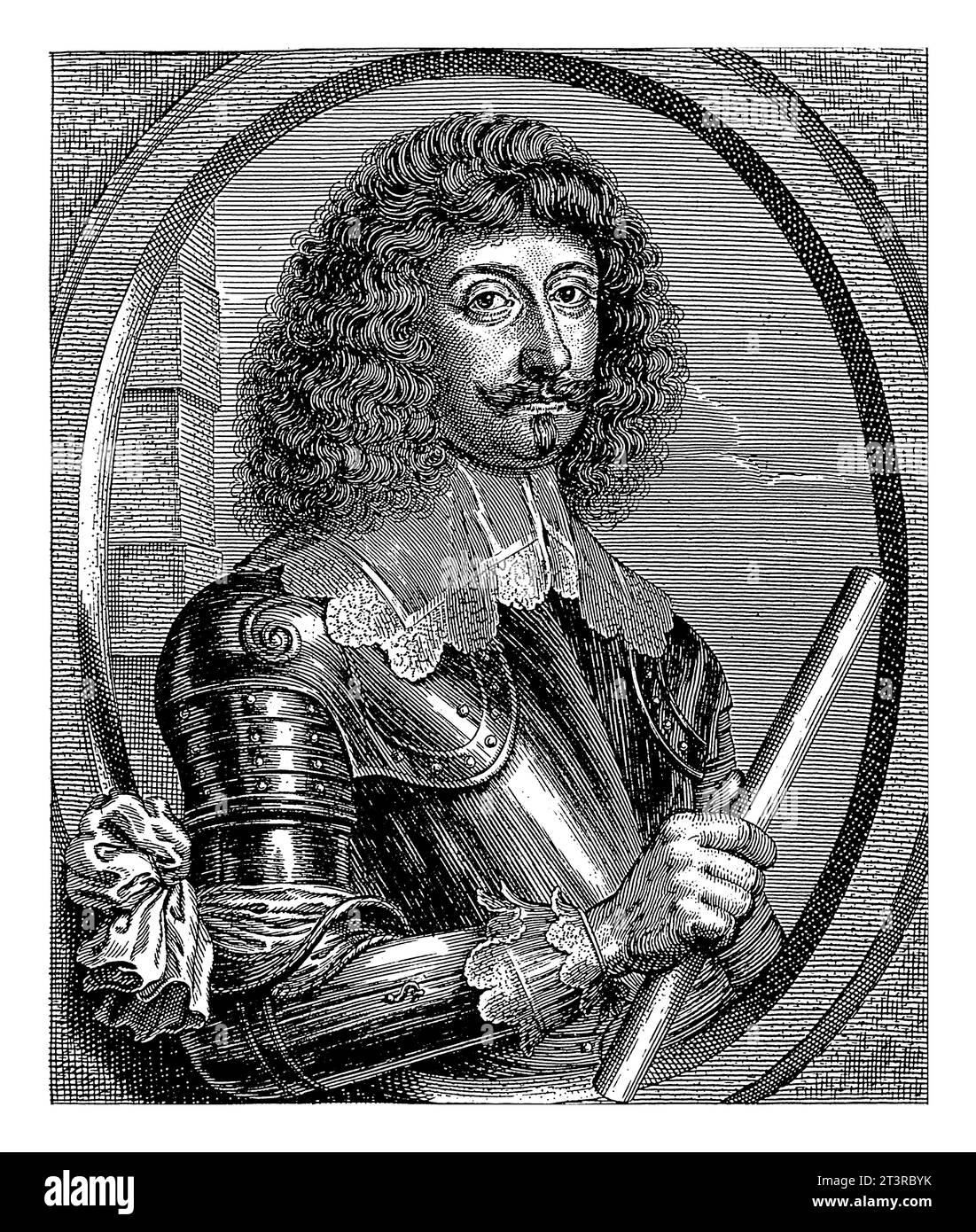 Büstenporträt von Charles Albert de Longueval, Graf von Bucquoy, in Rüstung. In seiner rechten Hand hält er einen Kommandostab und beugt sich mit seinem rechten Arm Stockfoto
