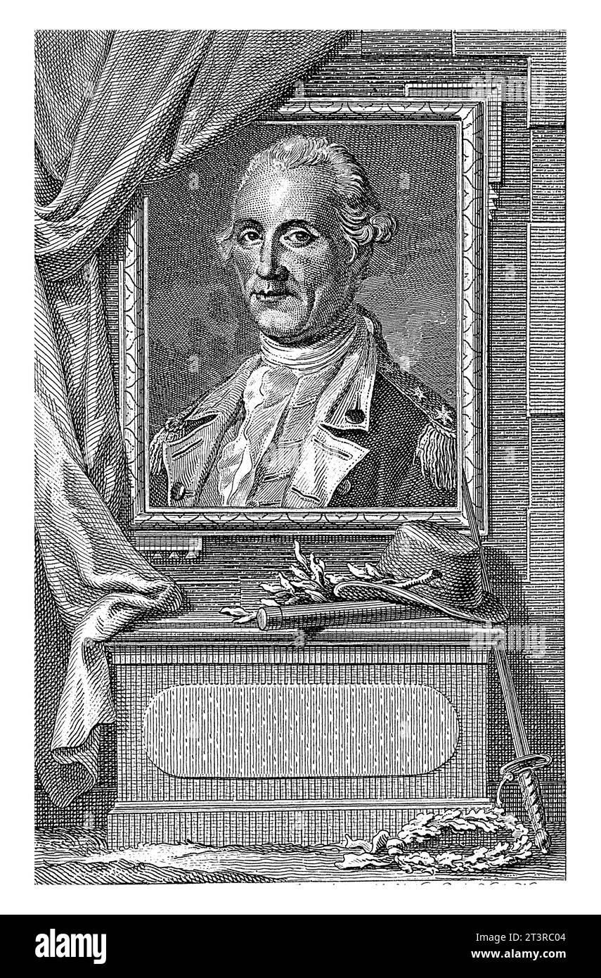 Porträt von George Washington, Reinier Vinkeles (I), nach Anonym, 1786–1809 Porträt von George Washington, Oberbefehlshaber der Kolonien in Stockfoto