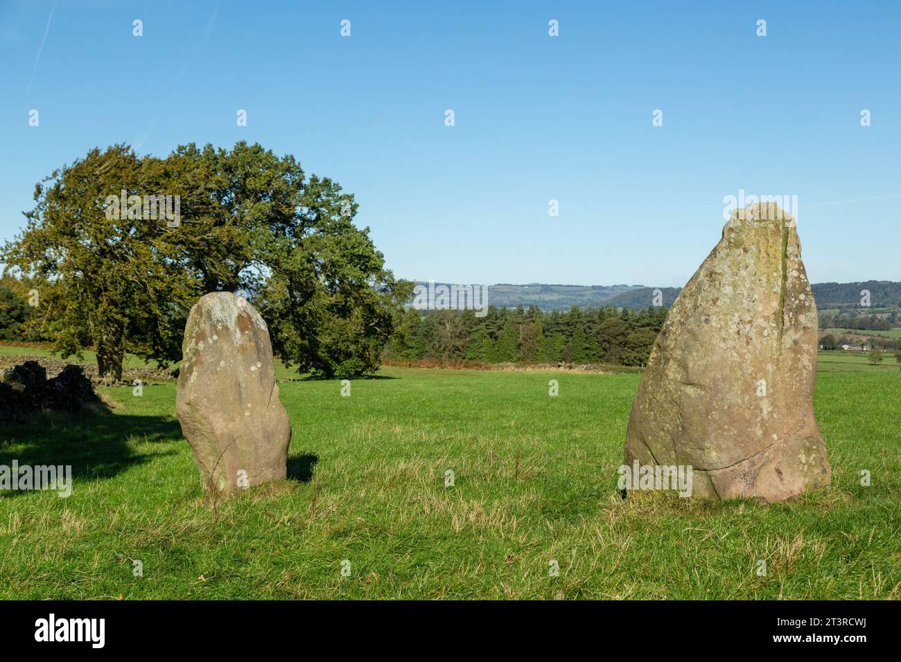 Nine Stones Close, auch bekannt als The Grey Ladies, ist ein Steinkreis im Harthill Moor in Derbyshire Stockfoto