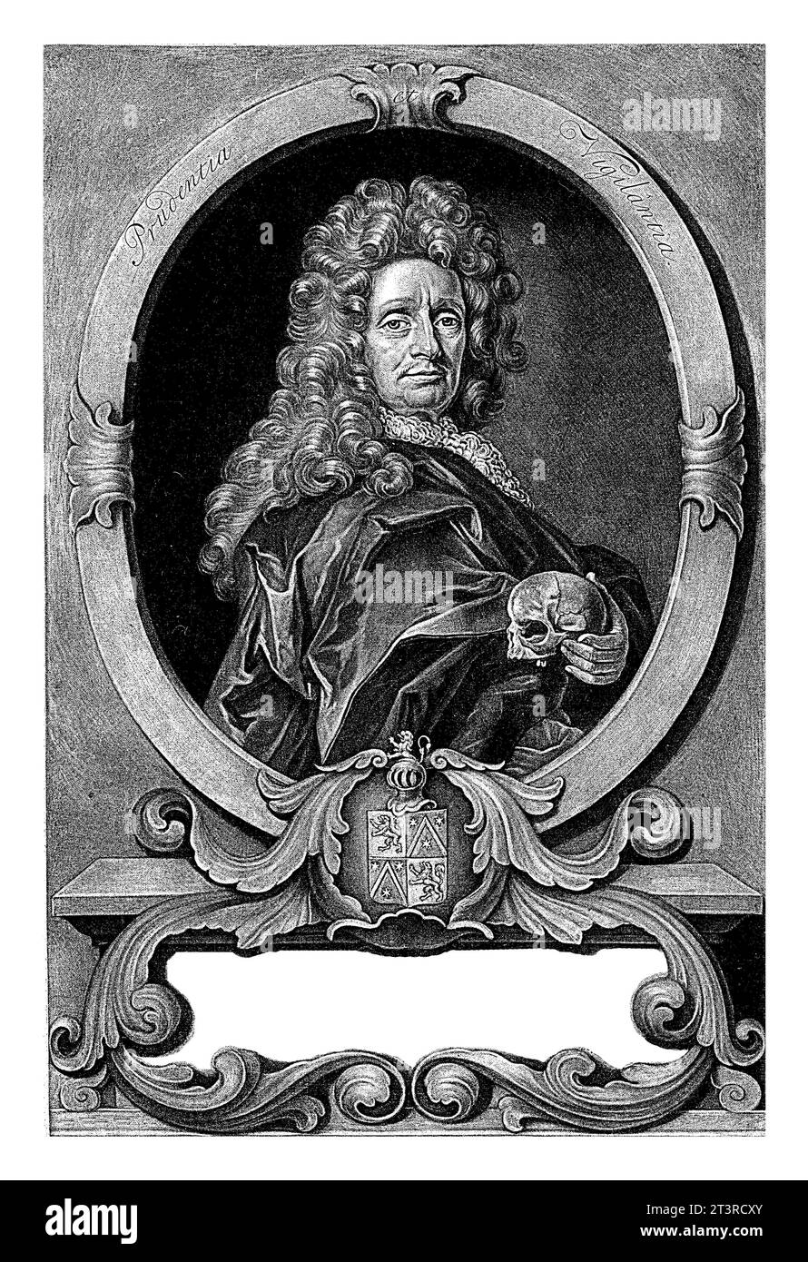 Porträt von Franciscus Hadrianides Piens, Jacob Gole, nach J. du Molin, 1670 - 1724 Franciscus Hadrianides Piens im Alter von 62 Jahren. Er war Arzt Stockfoto