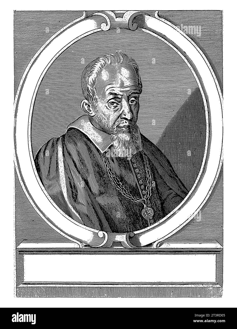 Porträt von Andrea Argoli im Alter von 72 Jahren, Germain Audran, 1642 - 1710, Vintage-Gravur. Stockfoto