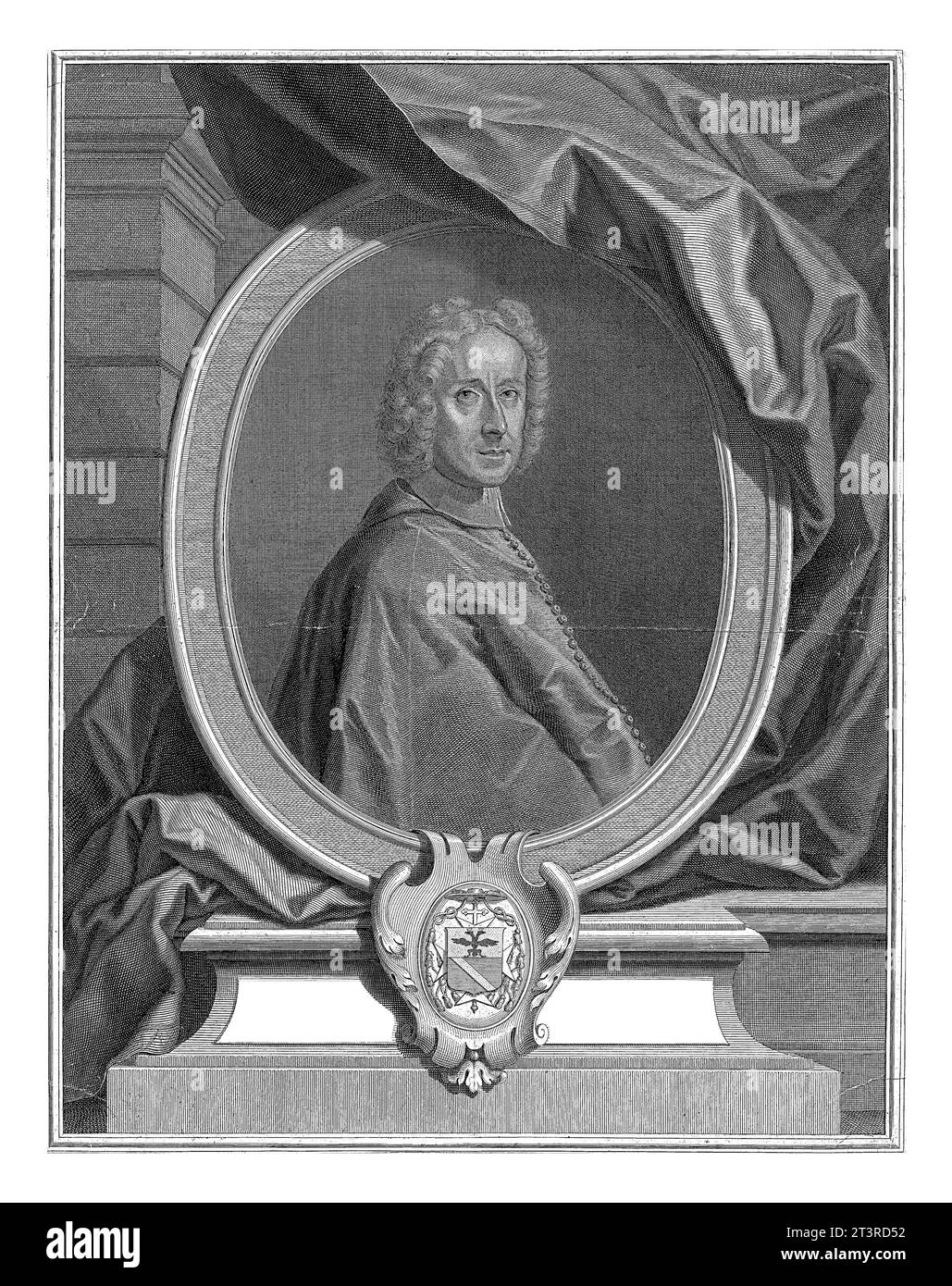 Porträt von Pietro Ottoboni, Jean Audran, nach Francesco Trevisani, 1677 - 1756, Vintage-Gravur. Stockfoto