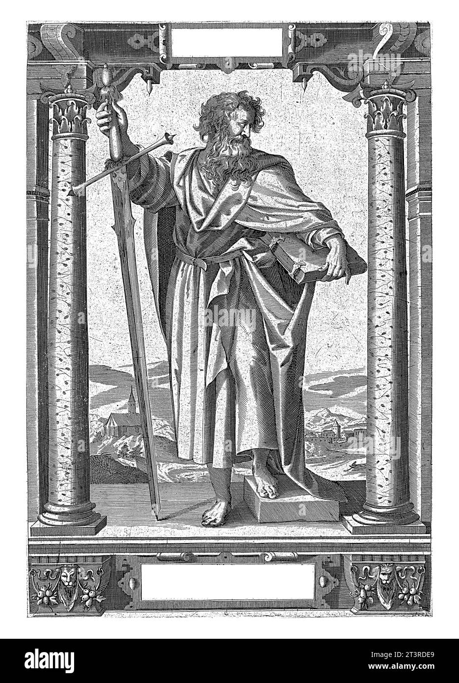H. Paulus, Apostel der Heiden, Dietrich Kruger, Bibelstelle 1614 Heb. 6:1 in der Kartusche unten auf dem Druck, Vintage-Gravur. Stockfoto