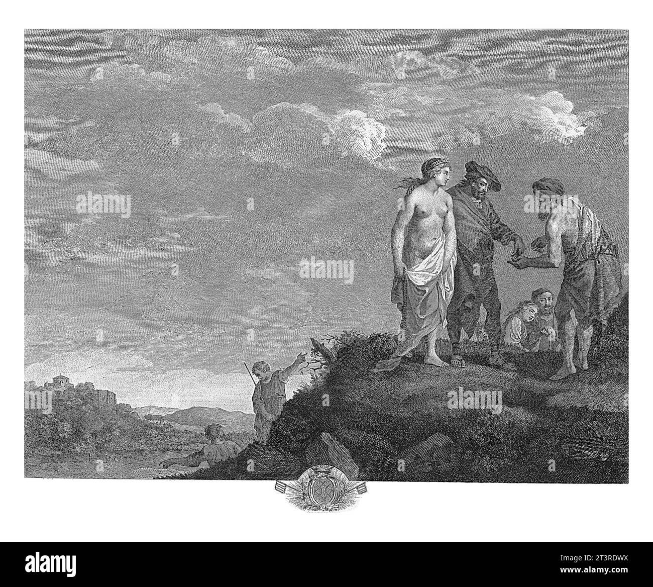 Slave Auction, Pierre Francois Basan, nach Cornelis van Poelenburch, 1739 - 1797, Vintage graviert. Stockfoto