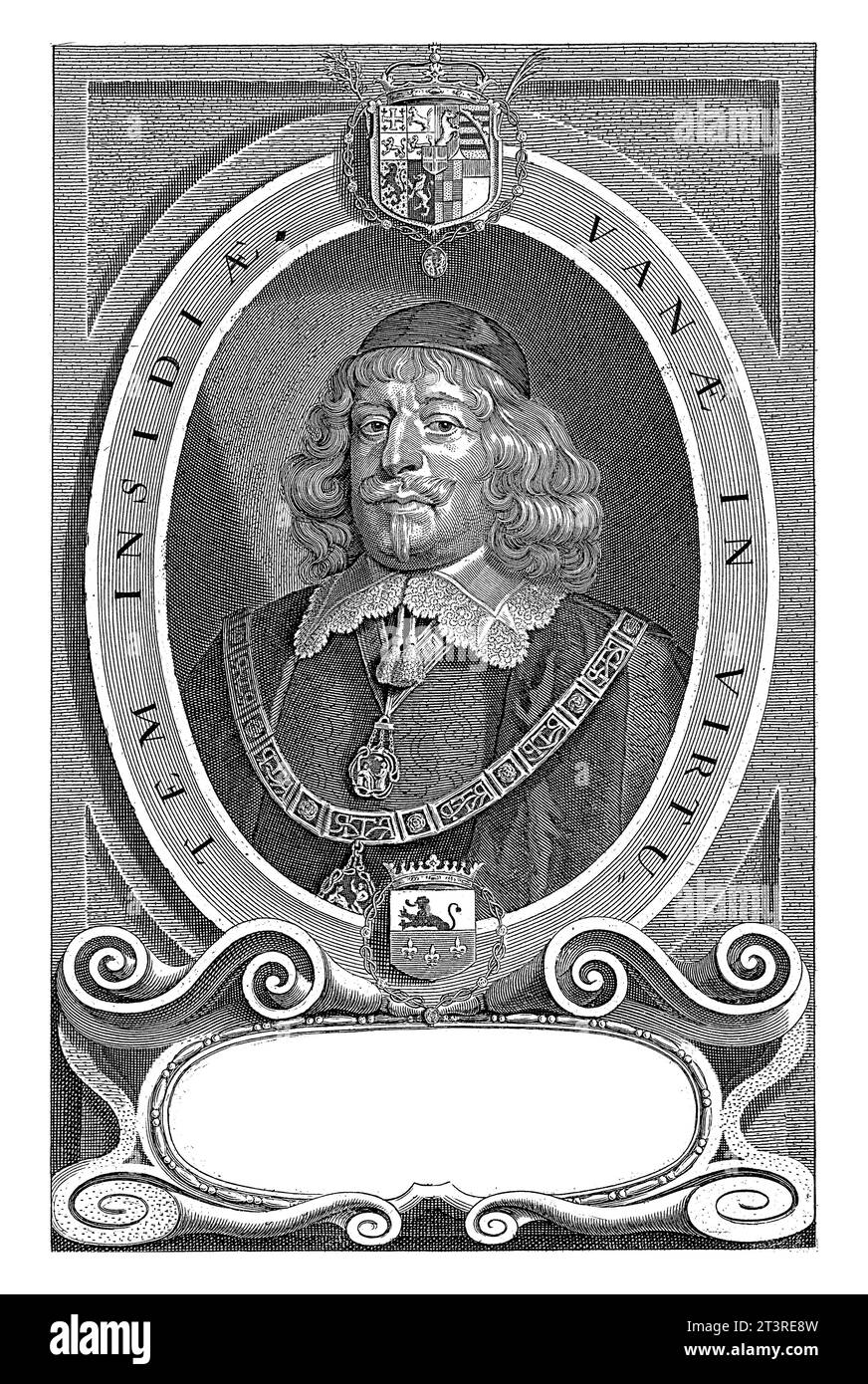 Porträt des Marquis Claude de Chabot, Paulus Pontius, nach Anselm van Hulle, 1697, Vintage-Gravur. Stockfoto