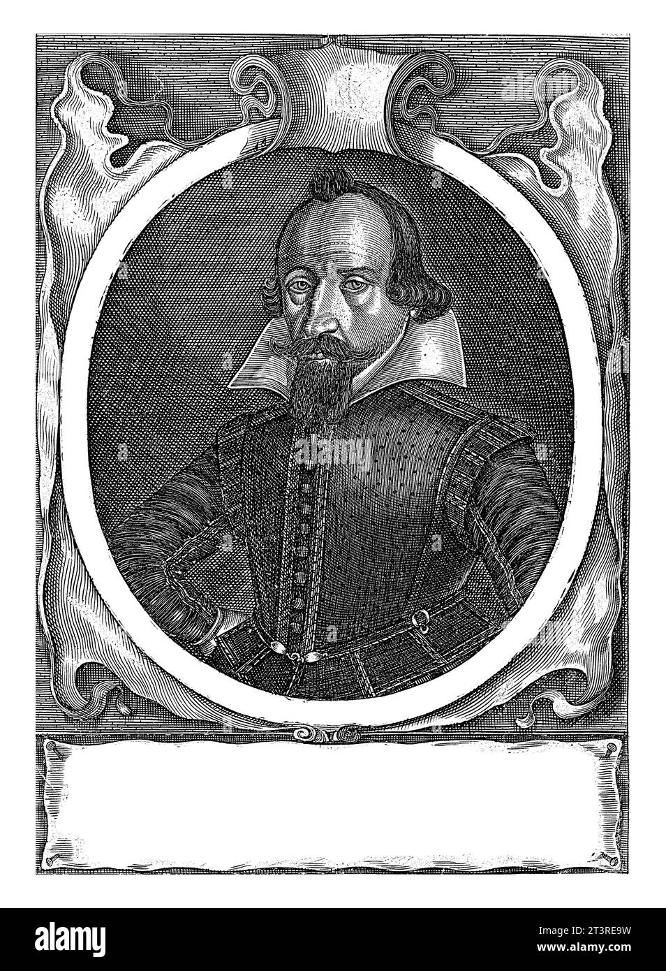 Porträt von Peter Marschall, Paul de Zetter, 1622 - 1624 Porträt von Peter Marschall, Buchhändler in Heidelberg, in einem ovalen Rahmen mit Kwabornament. Stockfoto