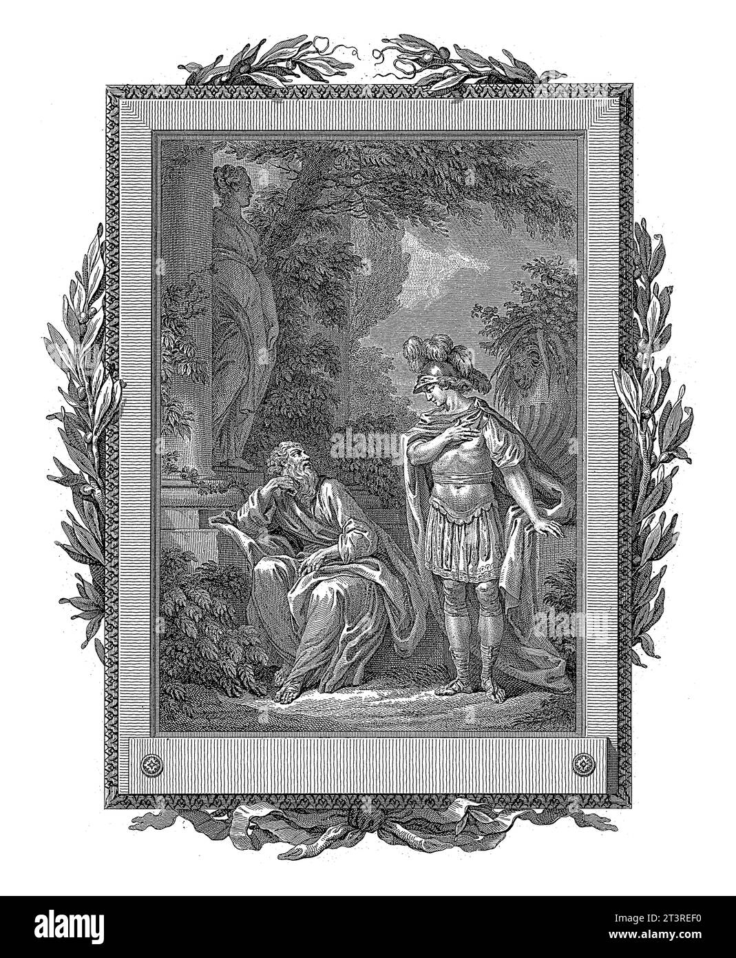 Telemachus erzählt Mentor von seiner Liebe zu Antiope, Jean-Baptiste Tilliard, nach Charles Monnet, 1785 Telemachus, der vor Mentor in einem Garten steht Stockfoto