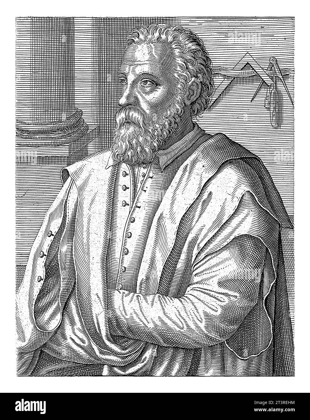 Porträt von Lambert Lombard, Hendrick Hondius (I), 1610 halblanges Porträt links von Lambert Lombard. Unter dem Hochformat sind der Name und die vier Zeilen angezeigt Stockfoto