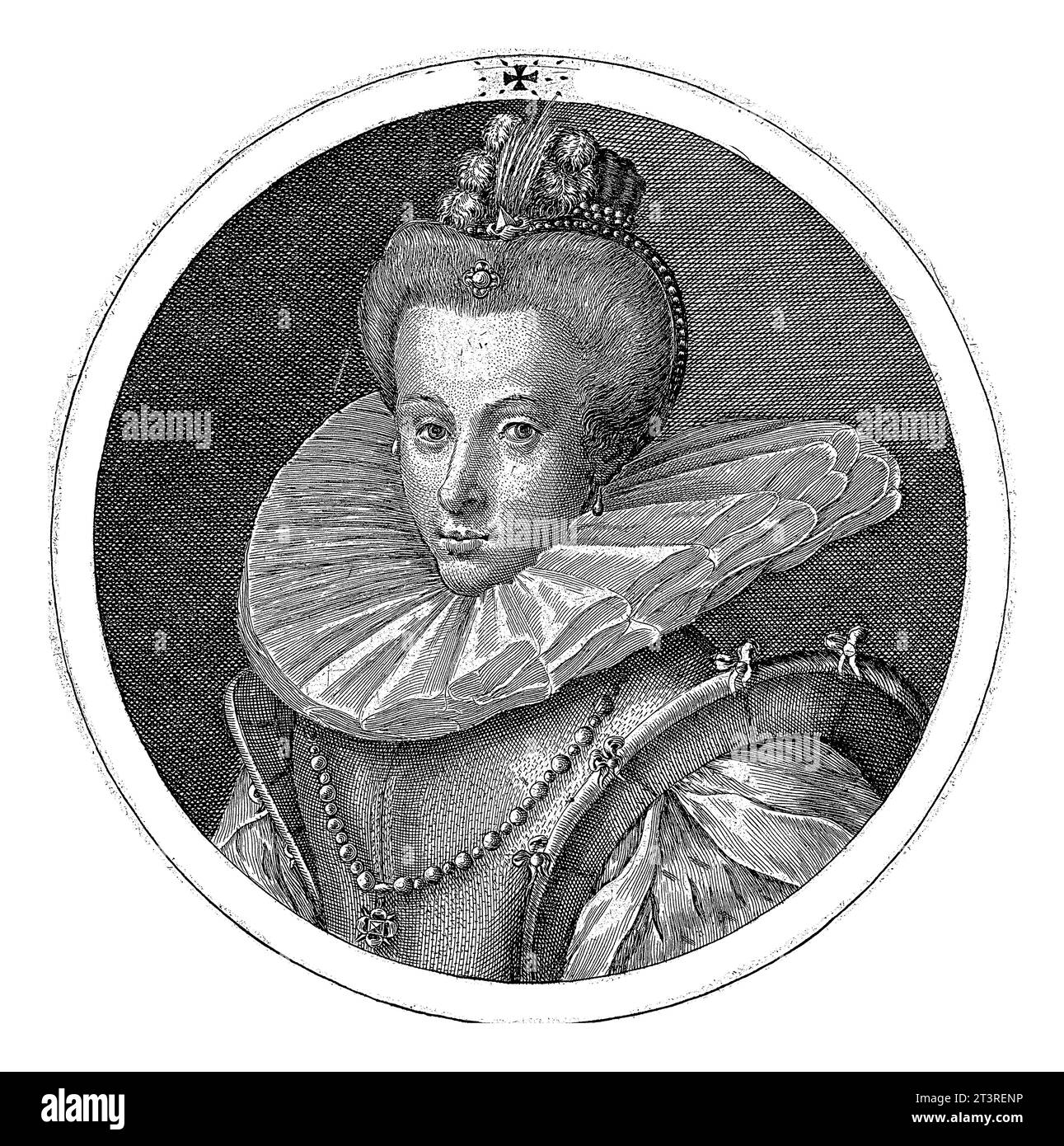 Porträt von Anne von Österreich, Königin von Spanien, Crispijn van de Passe (I), 1598 Porträt von Anne von Österreich, der vierten Ehefrau von Philipp II. Von Spanien. Stockfoto